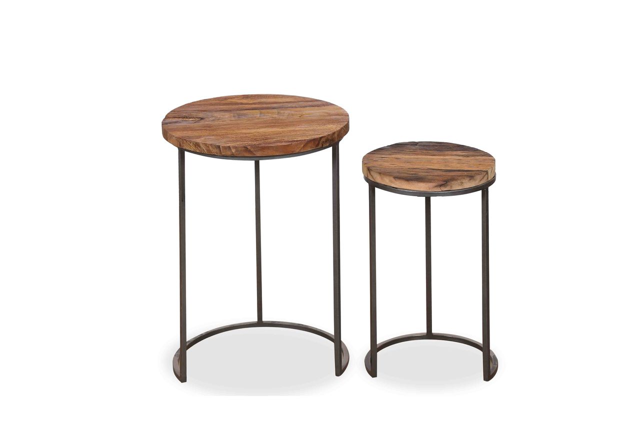 byLiving JARON Zweisatztisch, Breite 40 cm, Metall schwarz pulverbeschichtet, Mangoholz natur