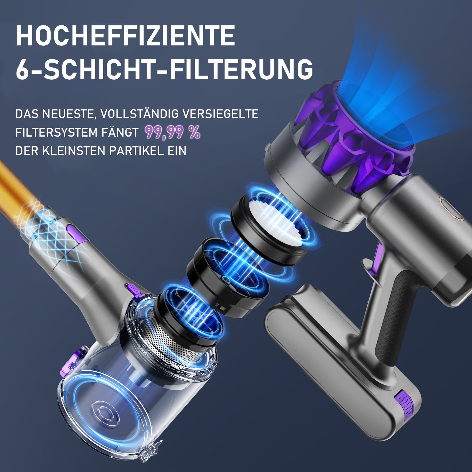 Grenintol Akku-Hand-und Stielstaubsauger Akku Staubsauger,Akku Handstaubsauger,Akkusauger 33000pa, Akku Stielstaubsauger,60Mins,1.5L Staubbehälter
