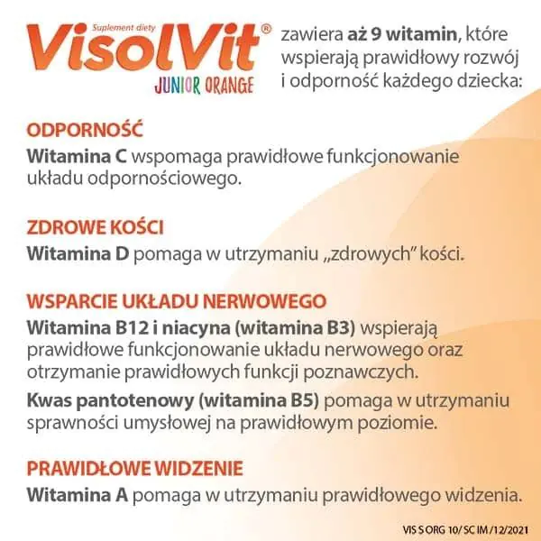 Visolvit Junior Appelsin, et sæt vitaminer i breve til børn over 3 år, appelsinsmag
