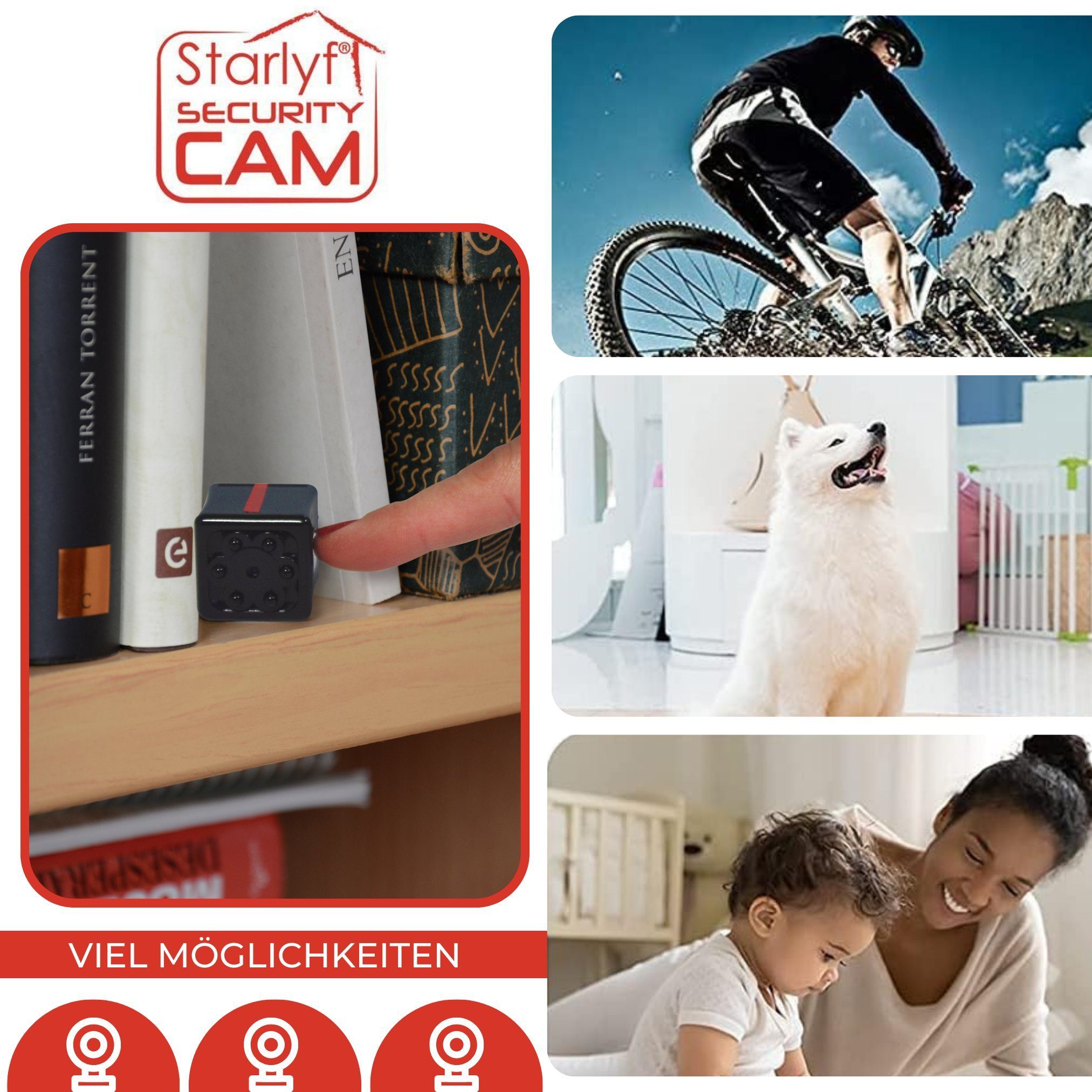Starlyf Security Cam Überwachungskamera (Außenbereich, Innenbereich, Spar Set 1er oder 2er Pack, 1-tlg., Mini Kamera, Sport Cam, Body Cam, Mini Cam)