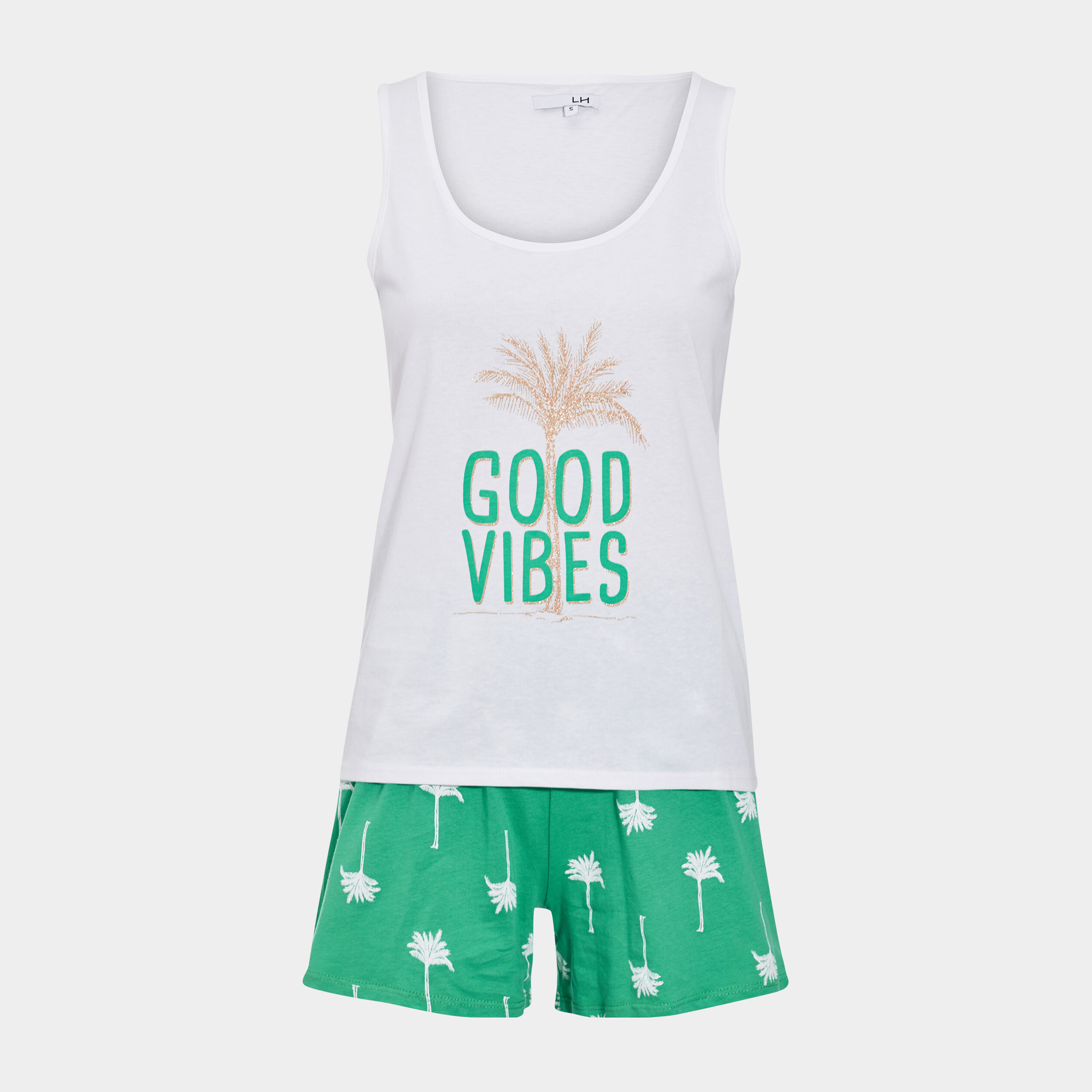 Ensemble pyjama short débardeur coton vert anis femme | La Halle