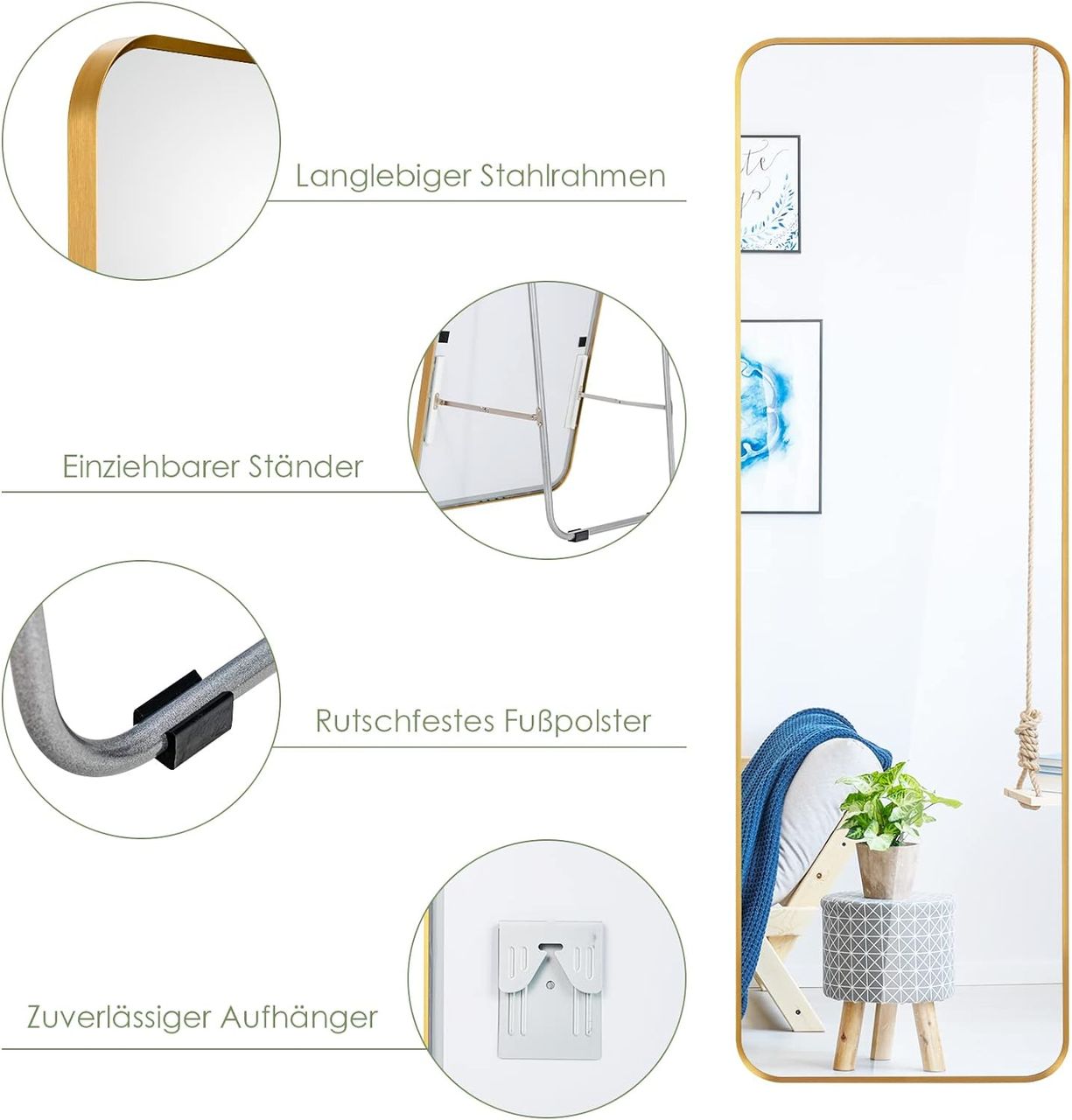 Costway Wandspiegel Ganzkörperspiegel, Türspiegel