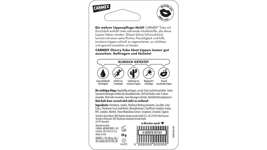 Carmex Lippenbalsam Cherry Tube 10 g