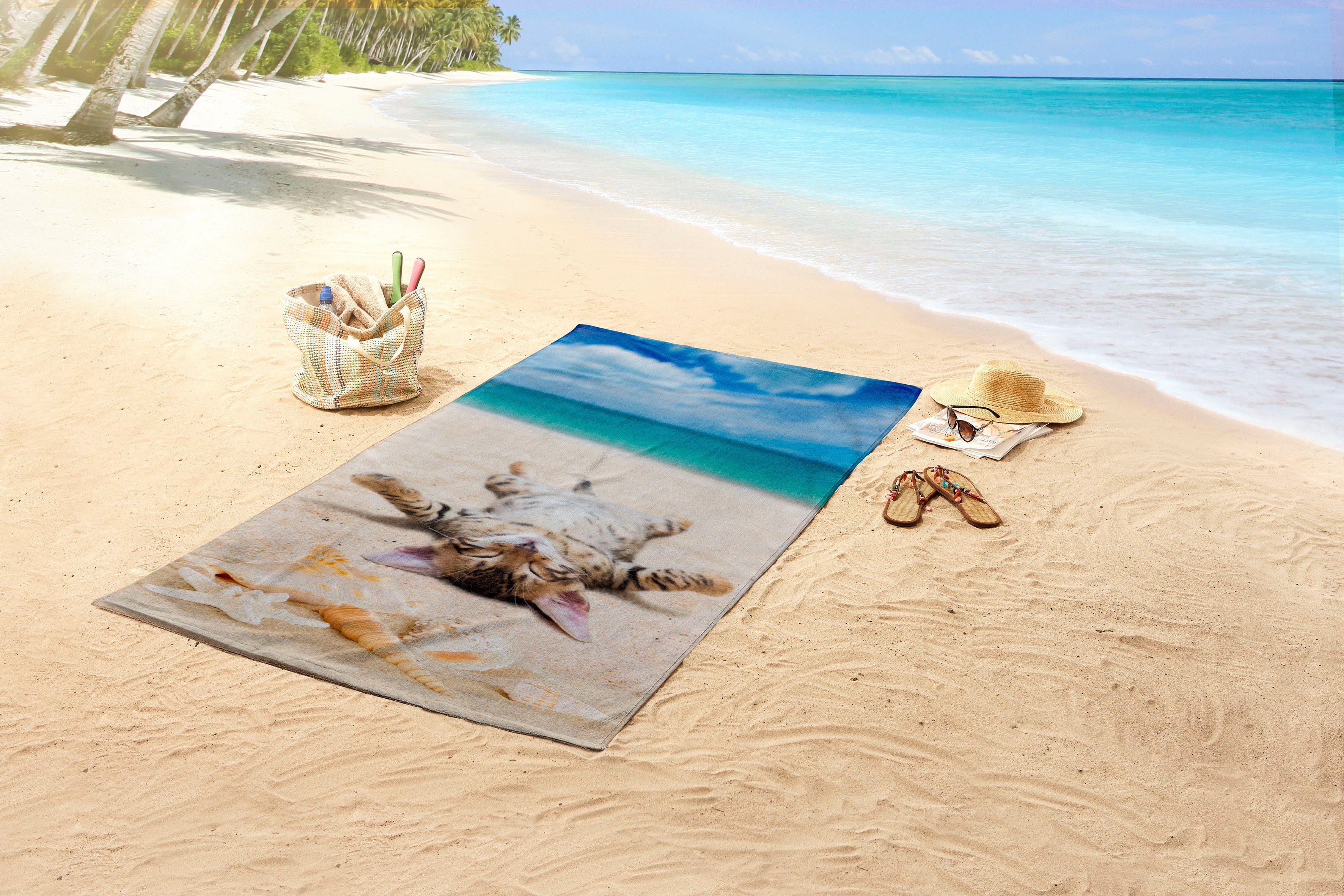 good morning Strandtuch Beachcat, Microfaser (1-St), schnell trocknet