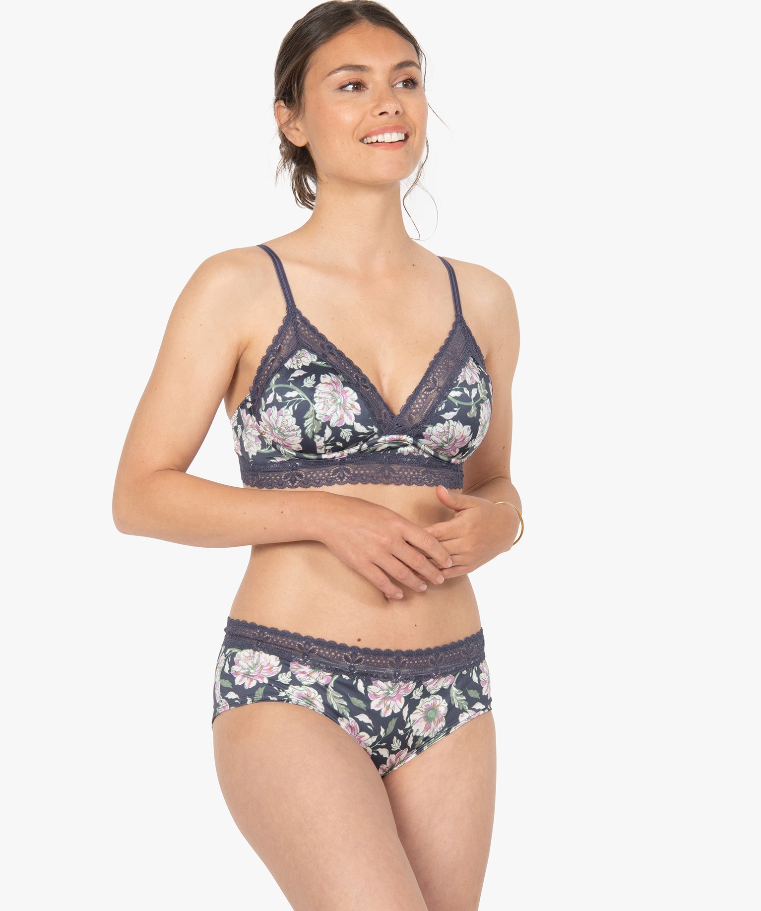Shorty femme à motifs fleuris et dentelle | GEMO