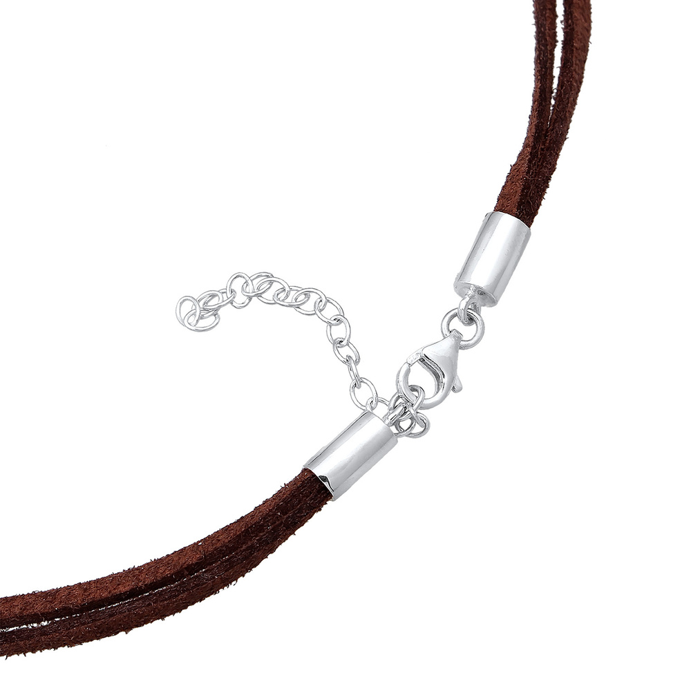 Elli Elli Collier Femmes choker cercle avec similicuir brun en argent sterling 925 collier