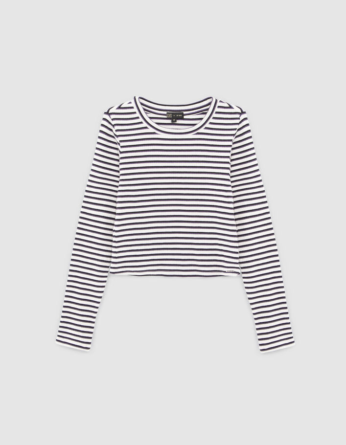 T-shirt blanc côtelé à rayures fille