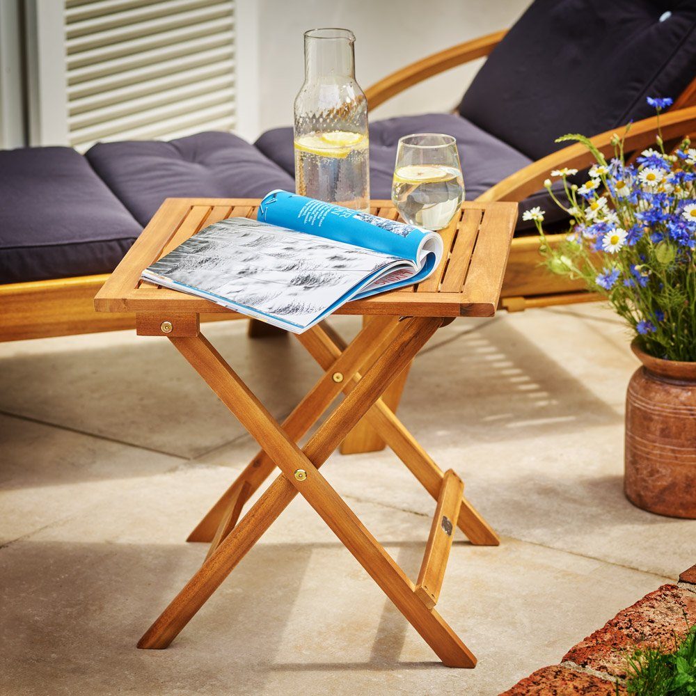 Casaria Klapptisch Akazie (1-St), Klapptisch Massiv Holz Klappbar 46x46 cm vorgeölt Balkontisch Holztisch Gartentisch Blumenhocker Campingtisch