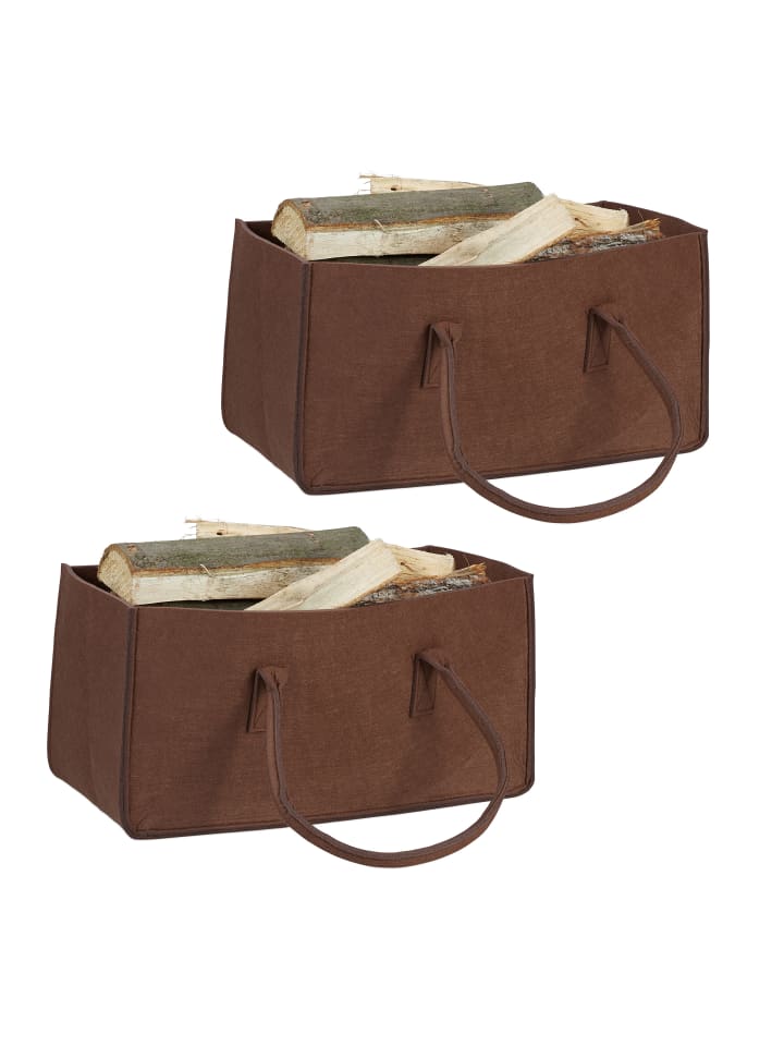 relaxdays 2x Kaminholztasche in Braun günstig kaufen onesize
