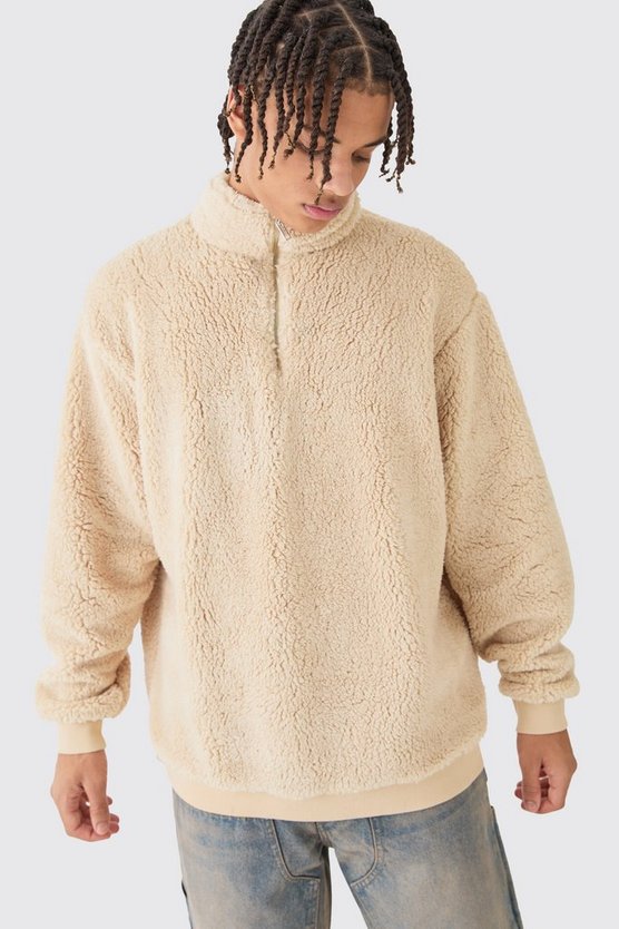 Oversize Borg-Sweatshirt mit Trichterkragen