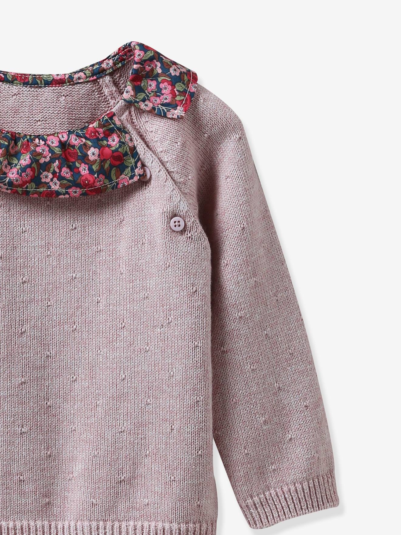 Cyrillus Baby Pullover mit Liberty-Kragen CYRILLUS - rosa bedruckt
