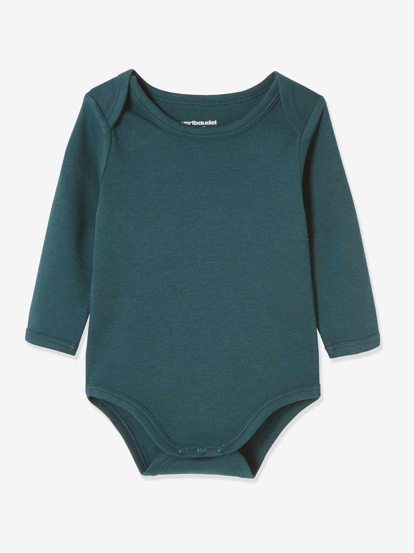 Lot de 7 bodies manches longues ouverture US bébé BASICS lot vert grisé