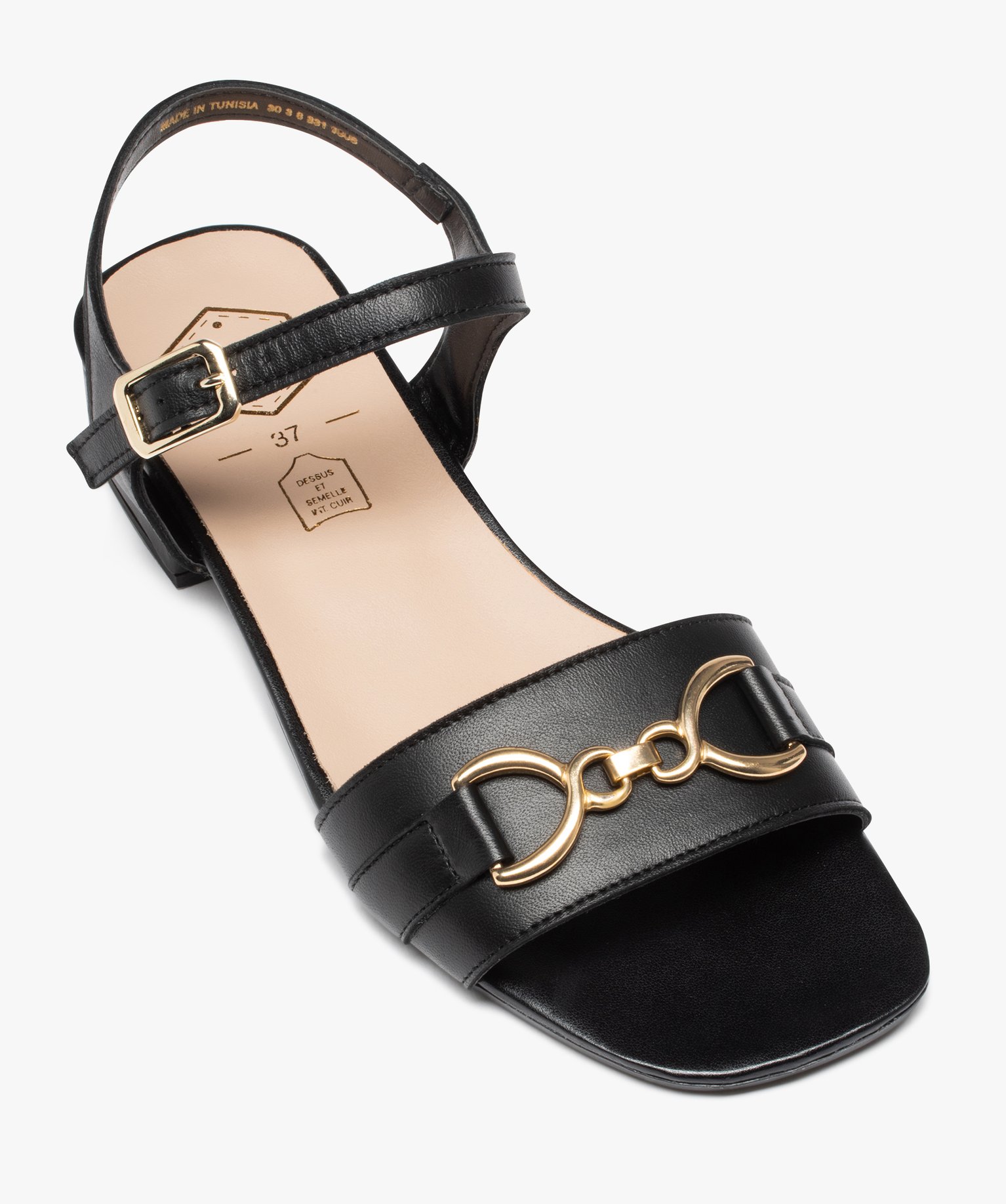 Nu-pieds femme unis à talon plat et bride à chane noir | GEMO