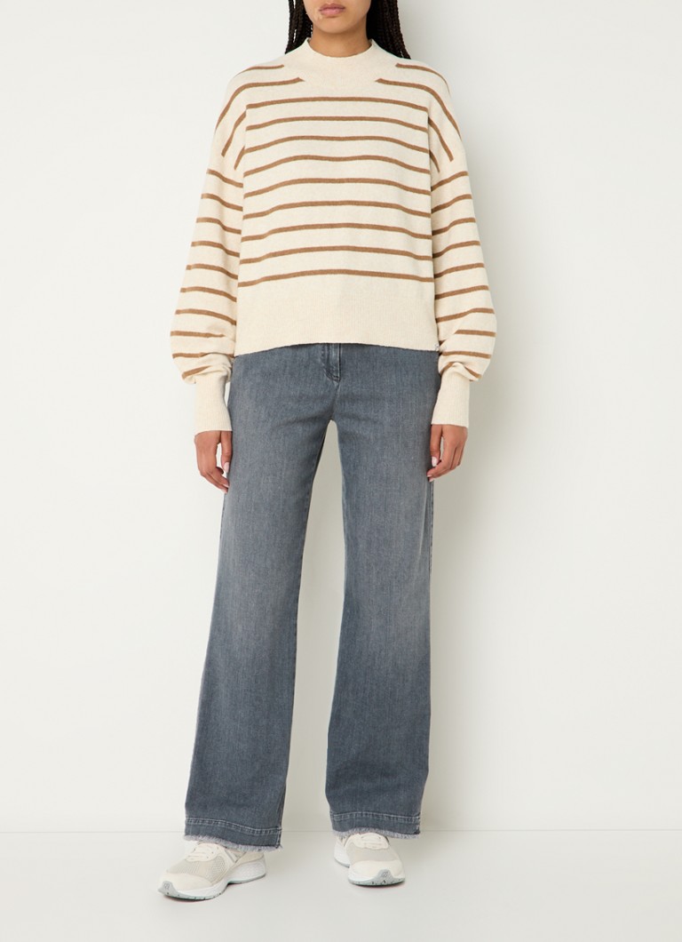 Penn & Ink Fine-knit sweater with stripe print and balloon sleeve