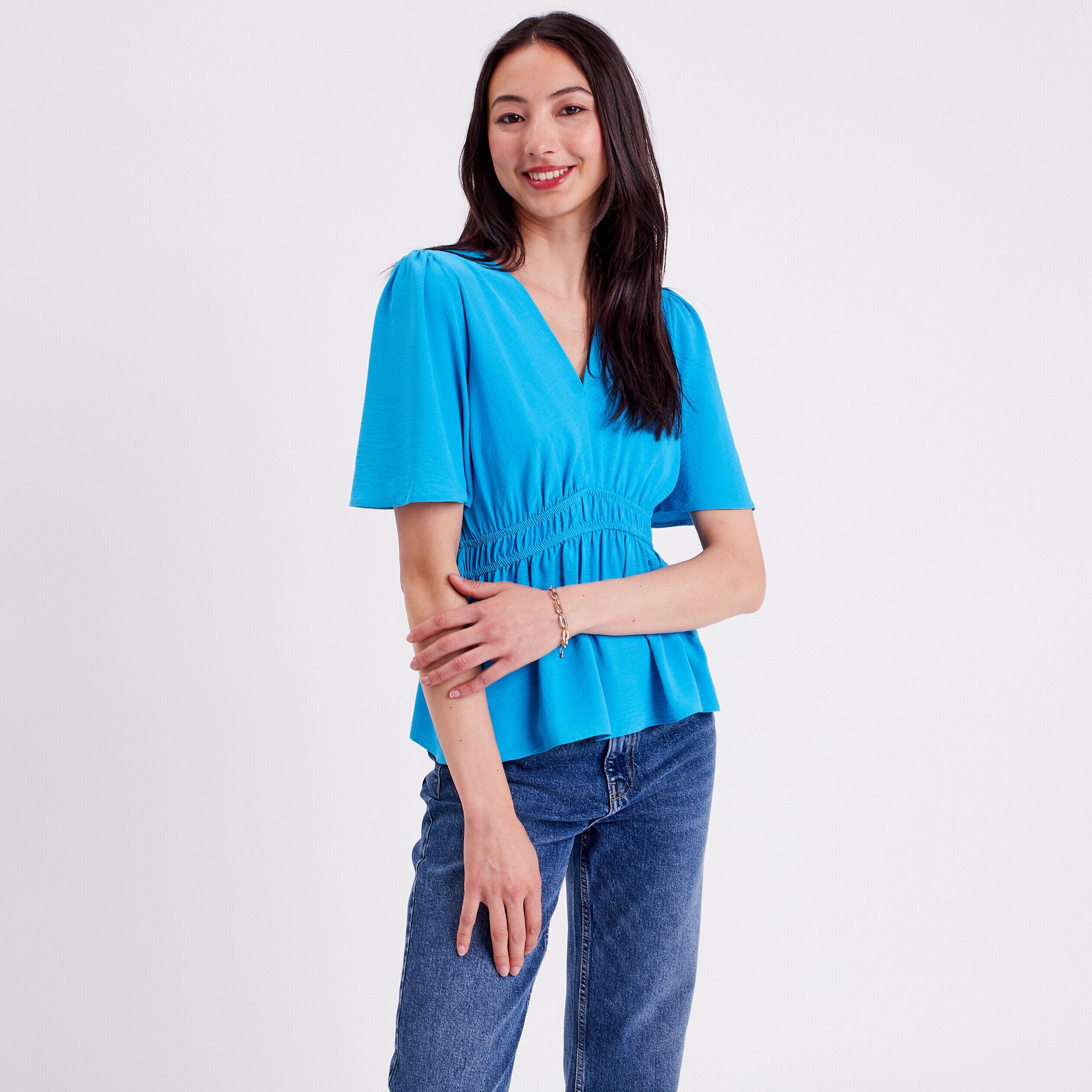 Blouse manches courtes bleu femme | Cache Cache