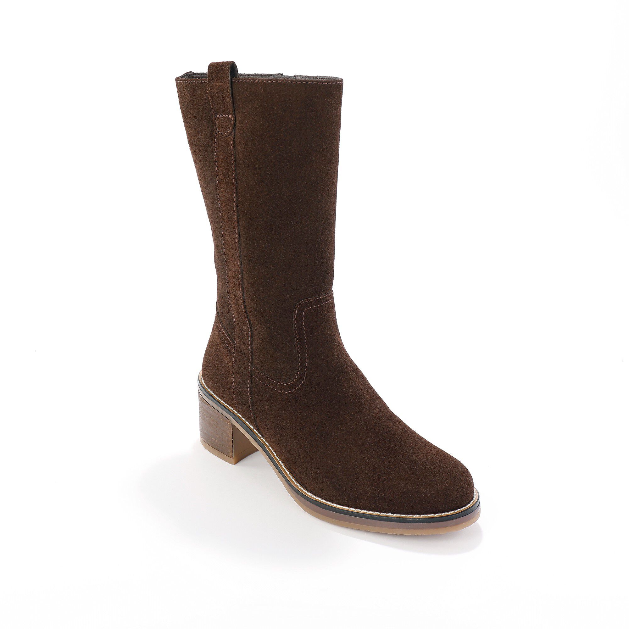 Bottes mi-hautes en croûte de cuir à talon