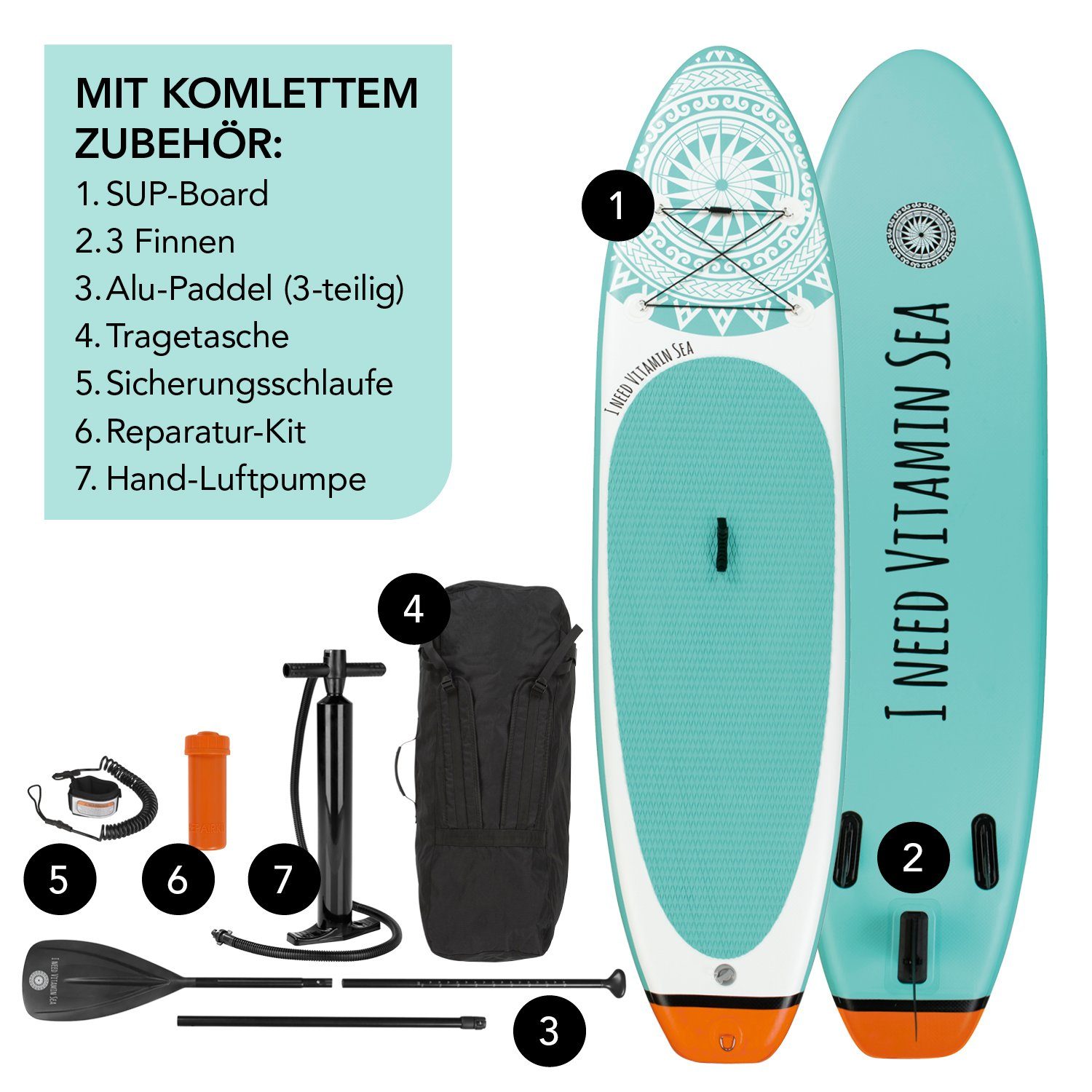EASYmaxx Inflatable SUP-Board Stand Up Paddle Board - komplett Set, 300 cm, 110kg, inkl. Paddle und Zubehör