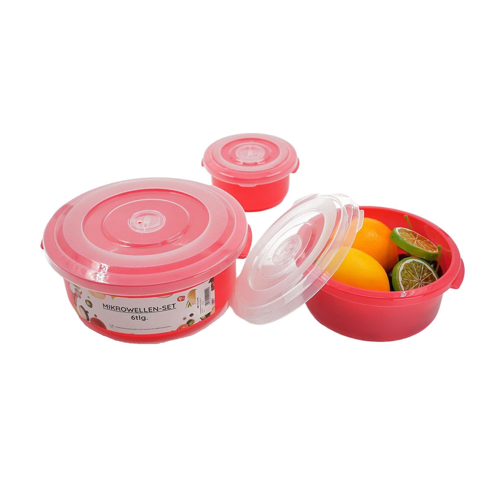Plentyfy Mikrowellenbehälter Vorratsdosen Set, Kunststoff, (PLENTYFY, Mikrowellenschüssel Set 6-tlg., rund, Rot, mit Entlüftung, Mikrowellengeschirr, Mikrowellendose, Microwave, Meal Prep, kunststoff, 6-tlg., Premium), Meal Prep Boxen - Mikrowellenge