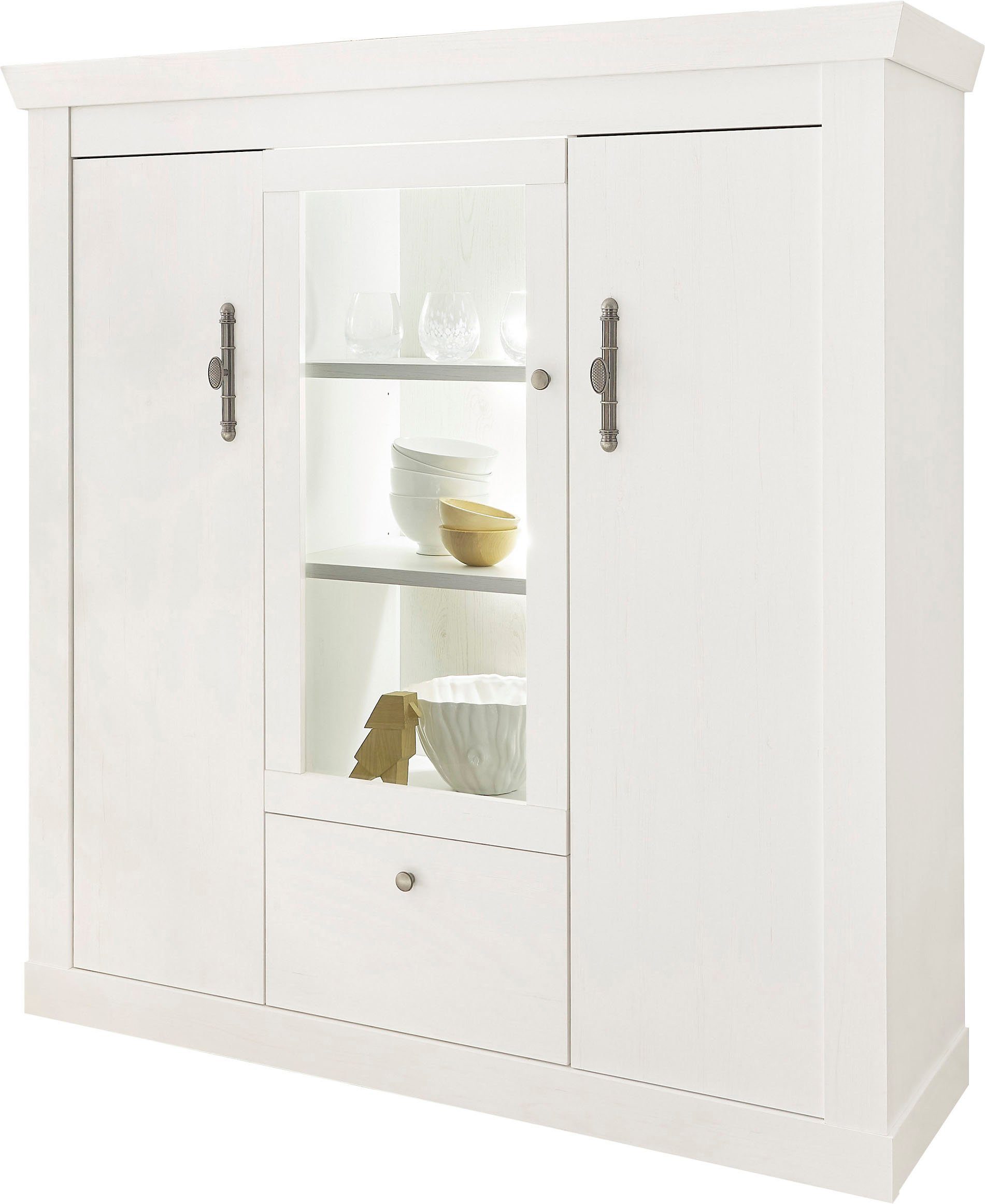 Home affaire Highboard RAVENNA, im romantischen Landhausstil, Griffe aus Metall, Höhe 146 cm