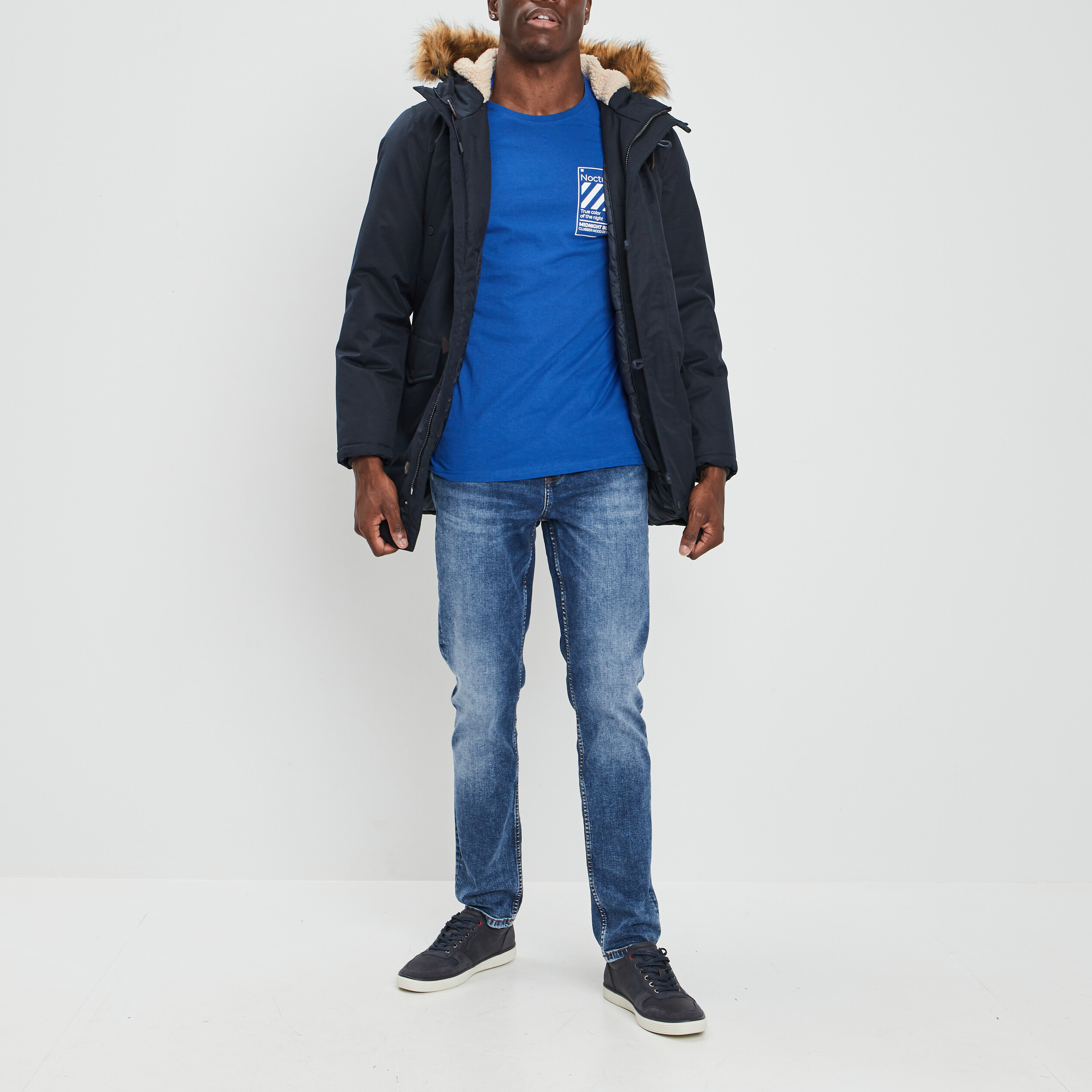 Parka droite à capuche bleu marine homme | La Halle
