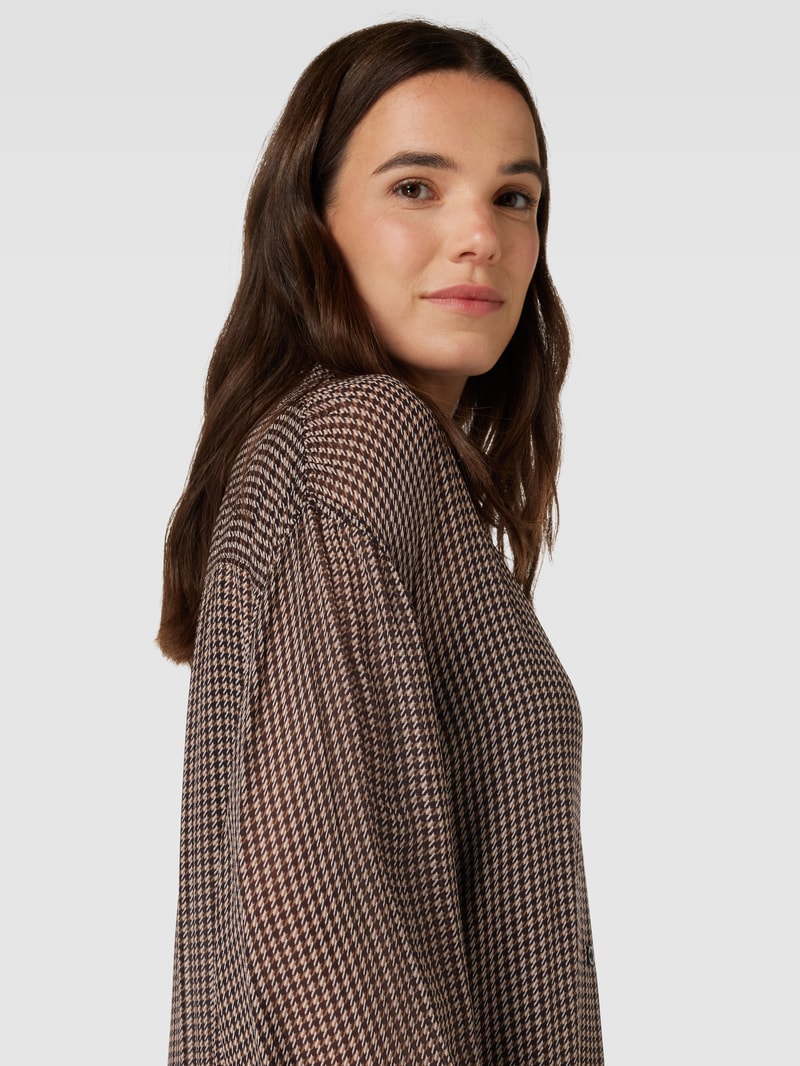 Longbluse aus Viskose mit Hahnentrittmuster Modell 'Bareid' in camel