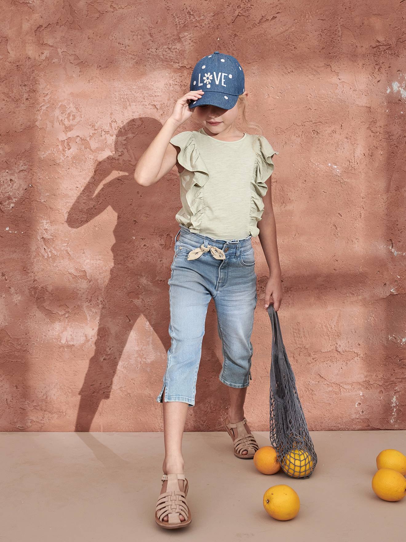 T-shirt à volants fille pêche