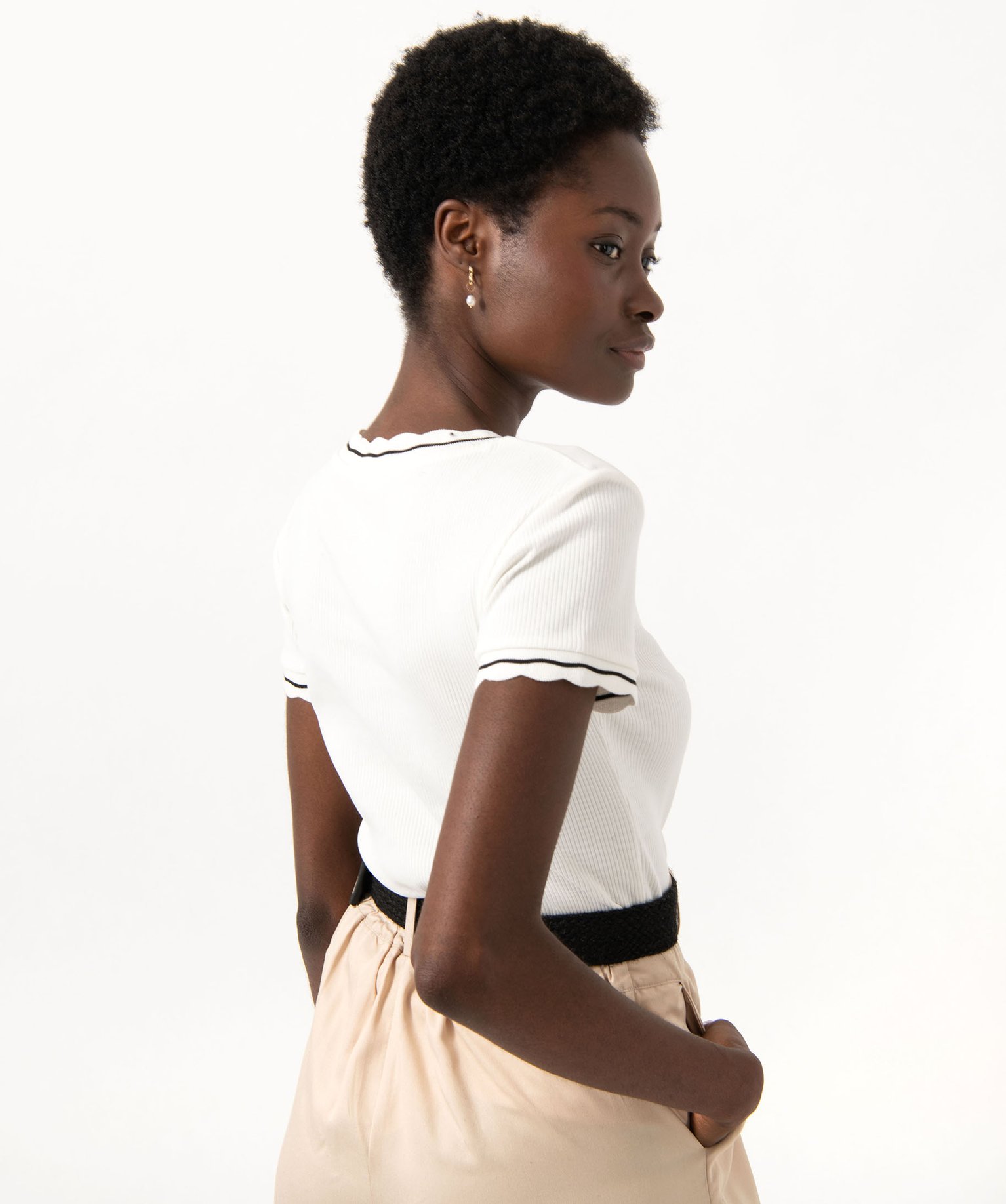Tee-shirt à manches courtes en maille ctelée femme blanc | GEMO