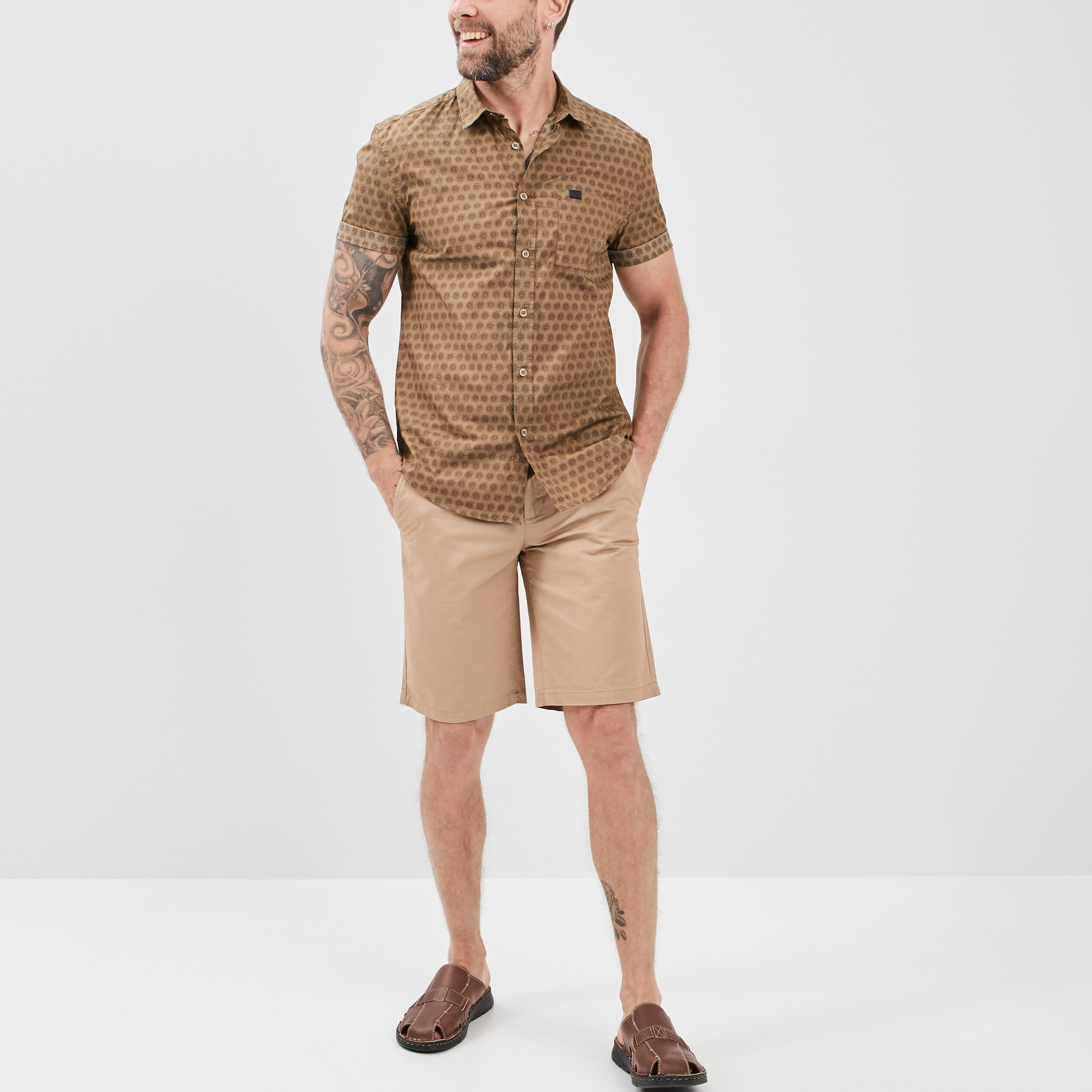 Chemise manches courtes vert kaki homme | La Halle
