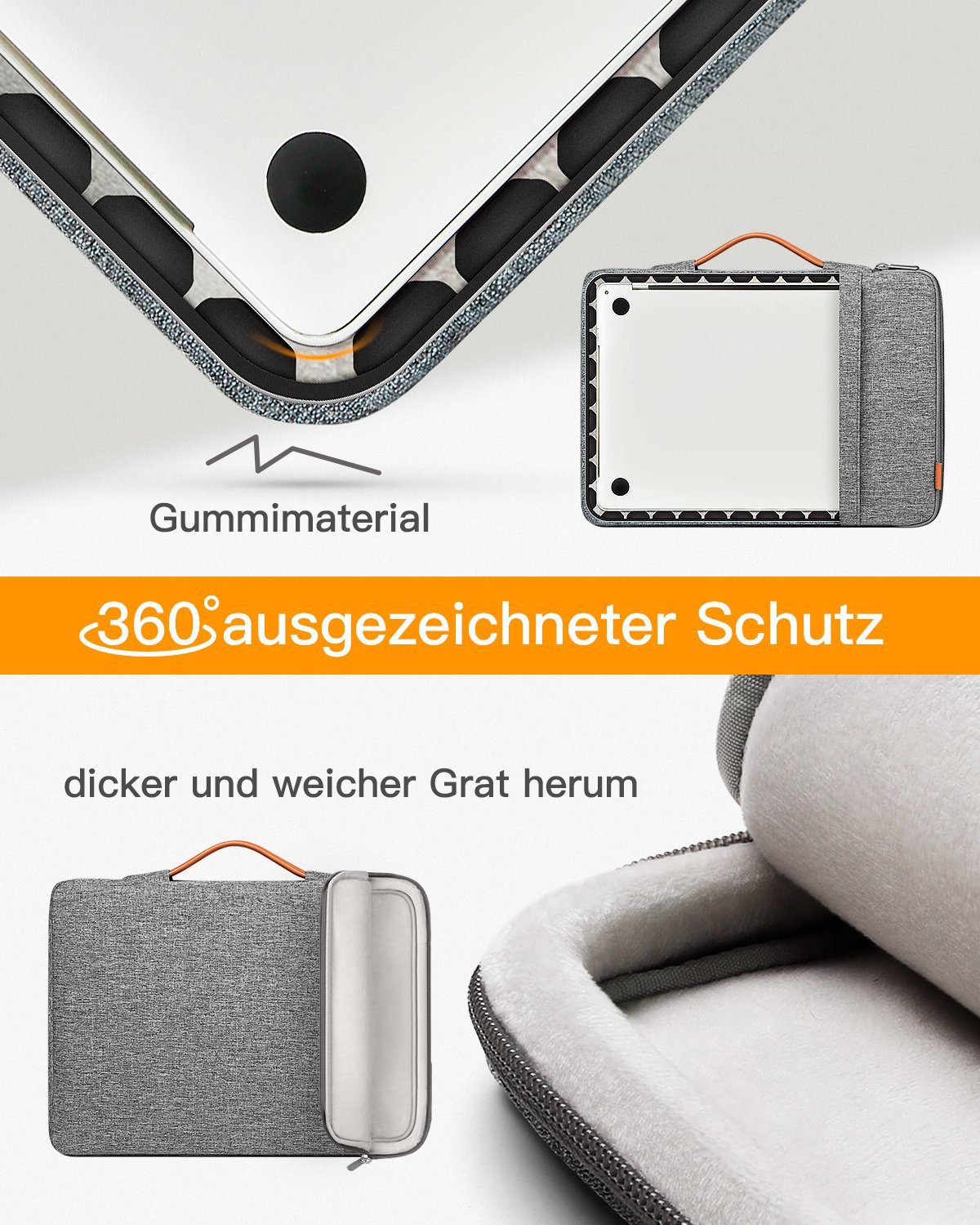 Inateck Laptop-Hülle 360° Rundumschutz für 13-14 Zoll MacBook Air/Pro M3 M2 M1