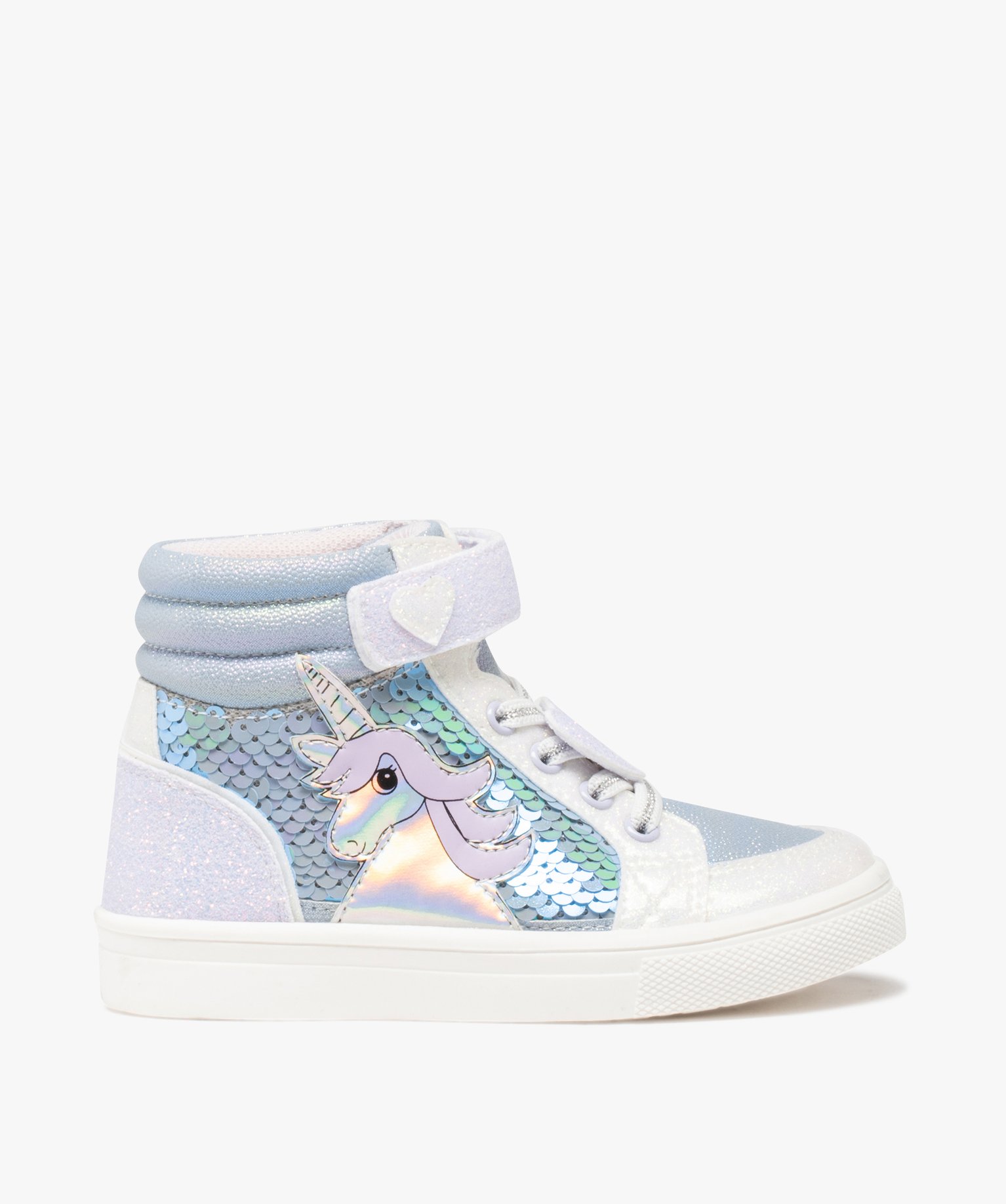 Baskets fille mid-cut licorne avec sequins et paillettes blanc | GEMO