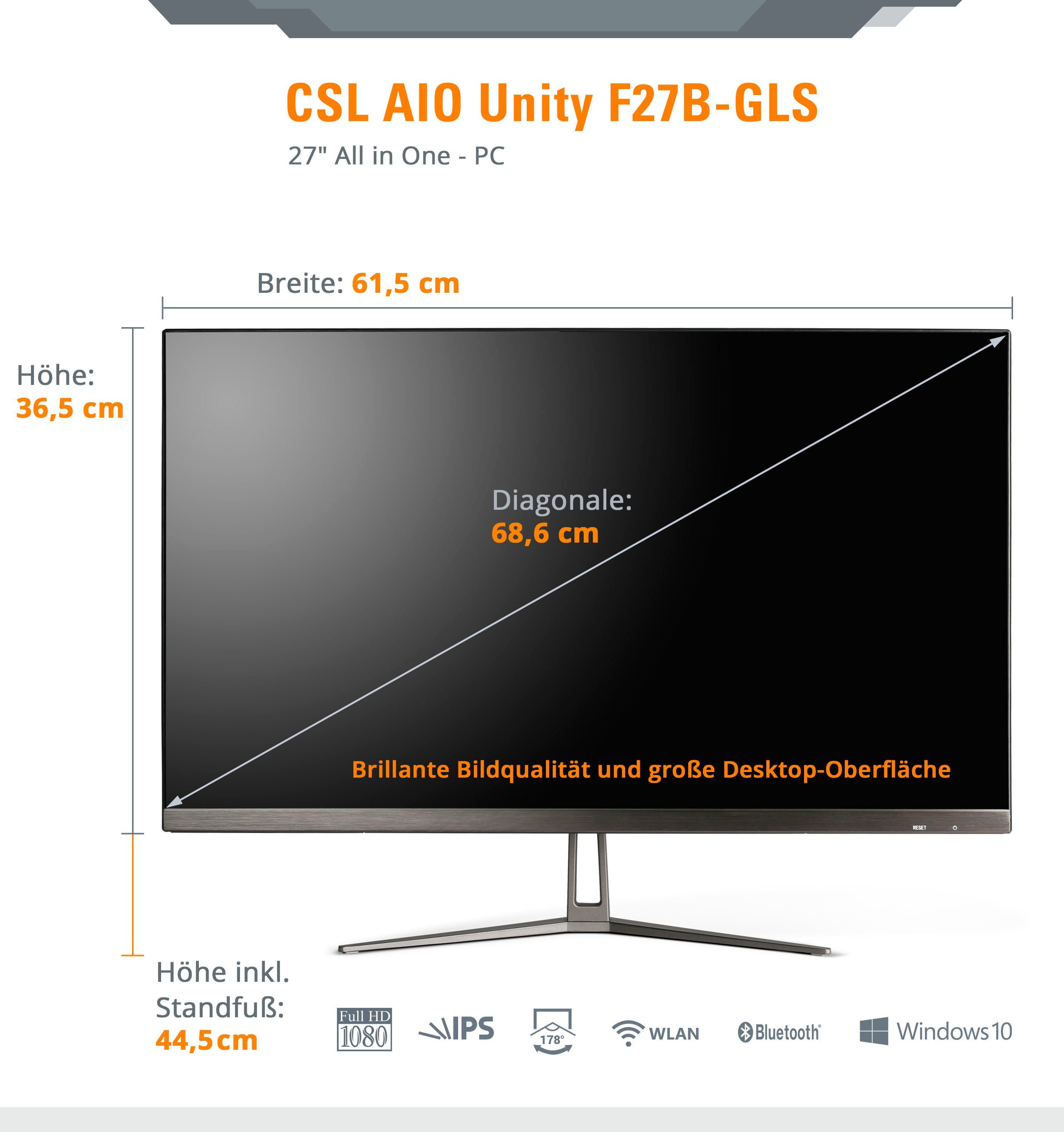 CSL Unity F27-GLS mit Windows 10 Home All-in-One PC (27 Zoll, Intel® Celeron Celeron® N4120, UHD Graphics 600, 8 GB RAM, 128 GB SSD)