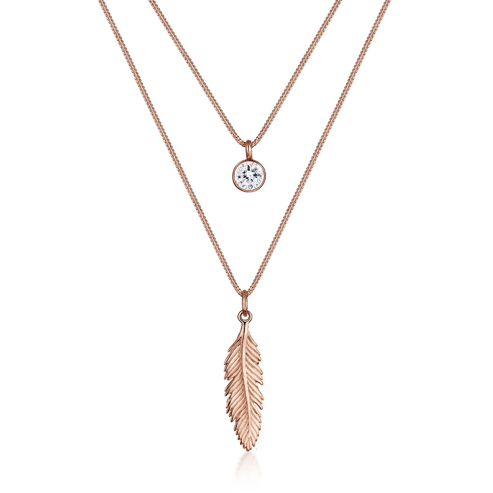 Elli Elli Collier Femmes Plume Boho avec Cristal en Argent Sterling 925 collier