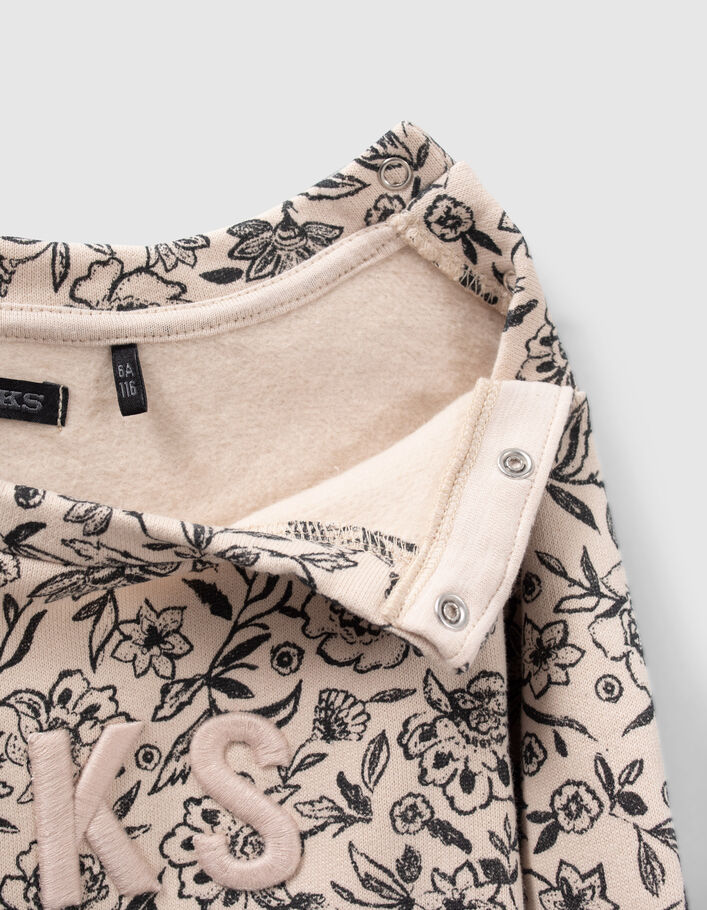 Sweat beige coton bio imprimé fleurs fille