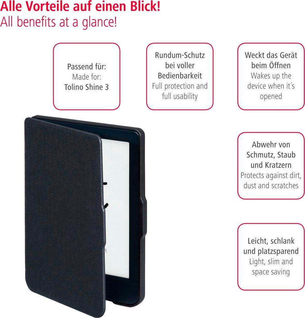 Hama E-Reader-Hülle eBook-Case, E-Reader Hülle für Tolino Shine 3, Schwarz,E-Reader Tasche 15,2 cm (6 Zoll)