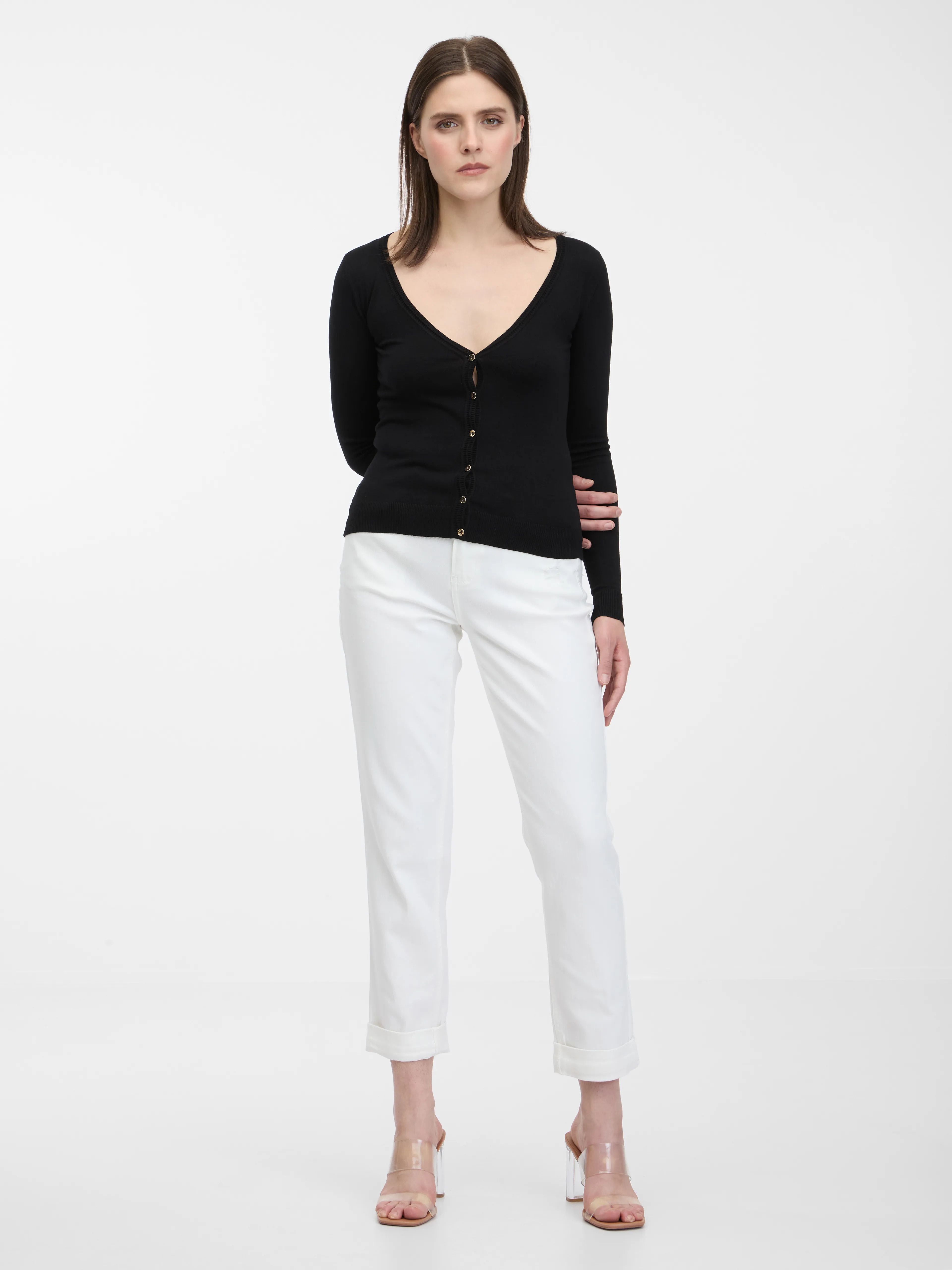 Weiße verkürzte Damen Boyfriend-Jeans ORSAY