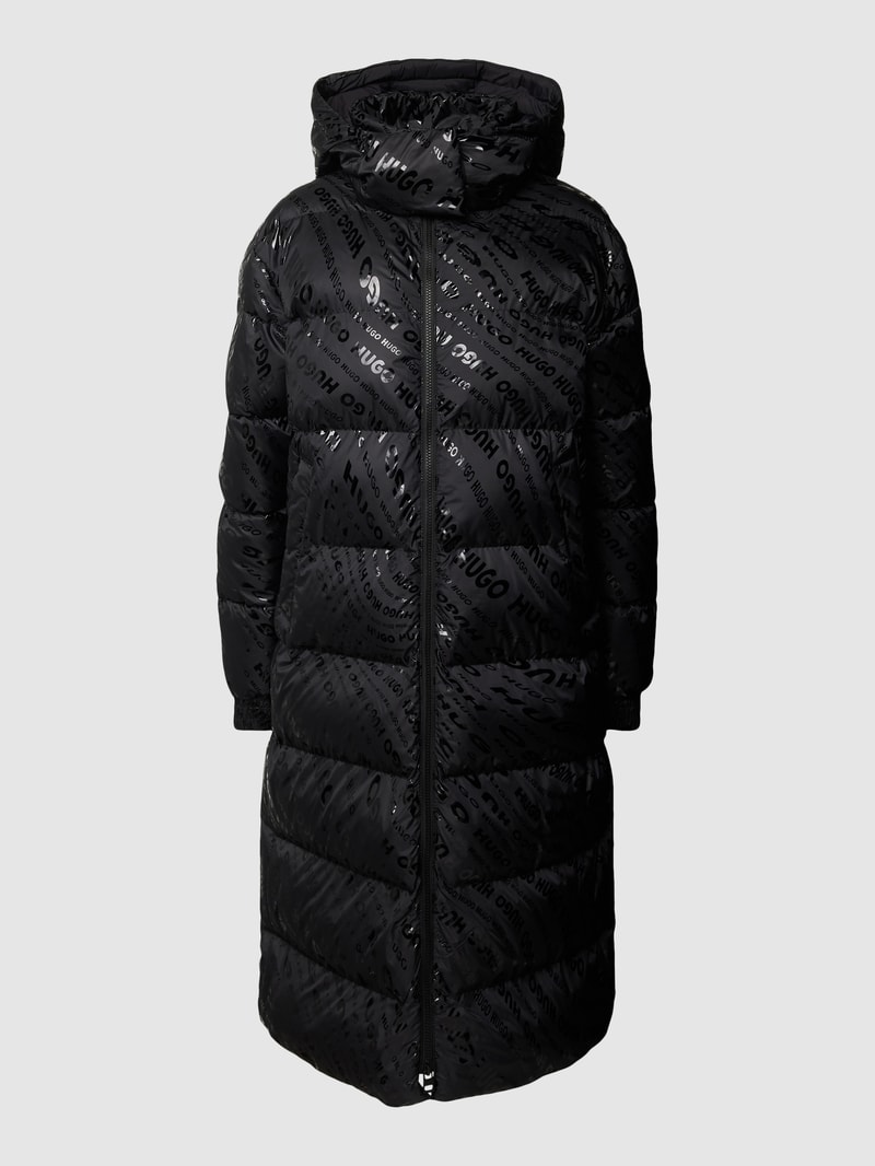 Steppmantel mit Label-Print in schwarz