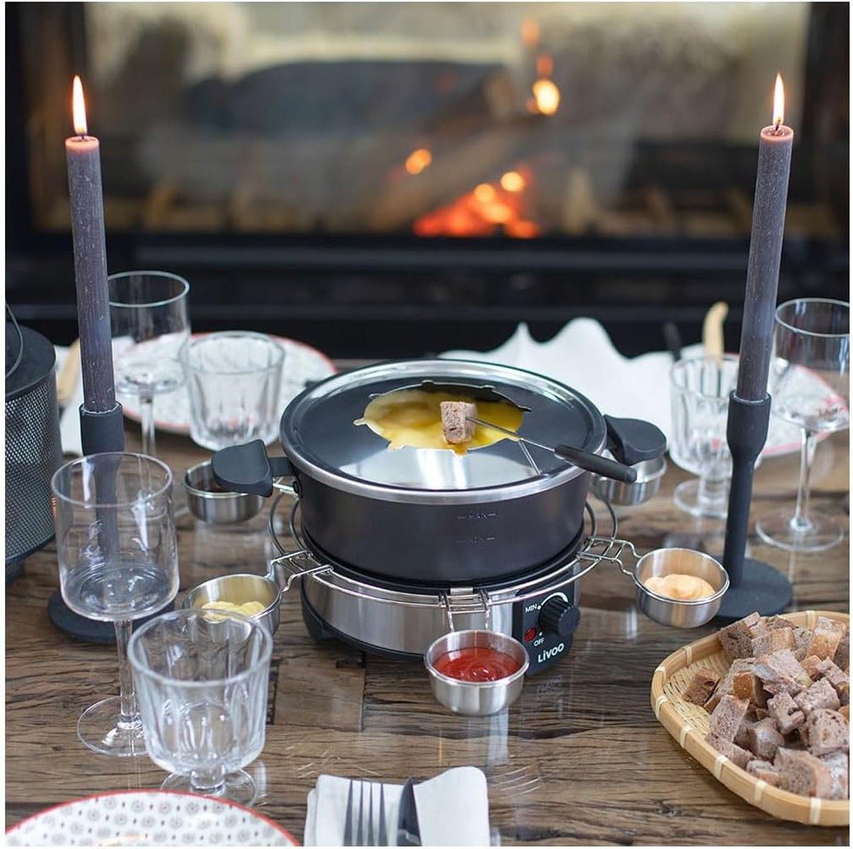 LIVOO Raclette und Fondue-Set DOC264 Elektrisches Fondue-Set, 1000 W