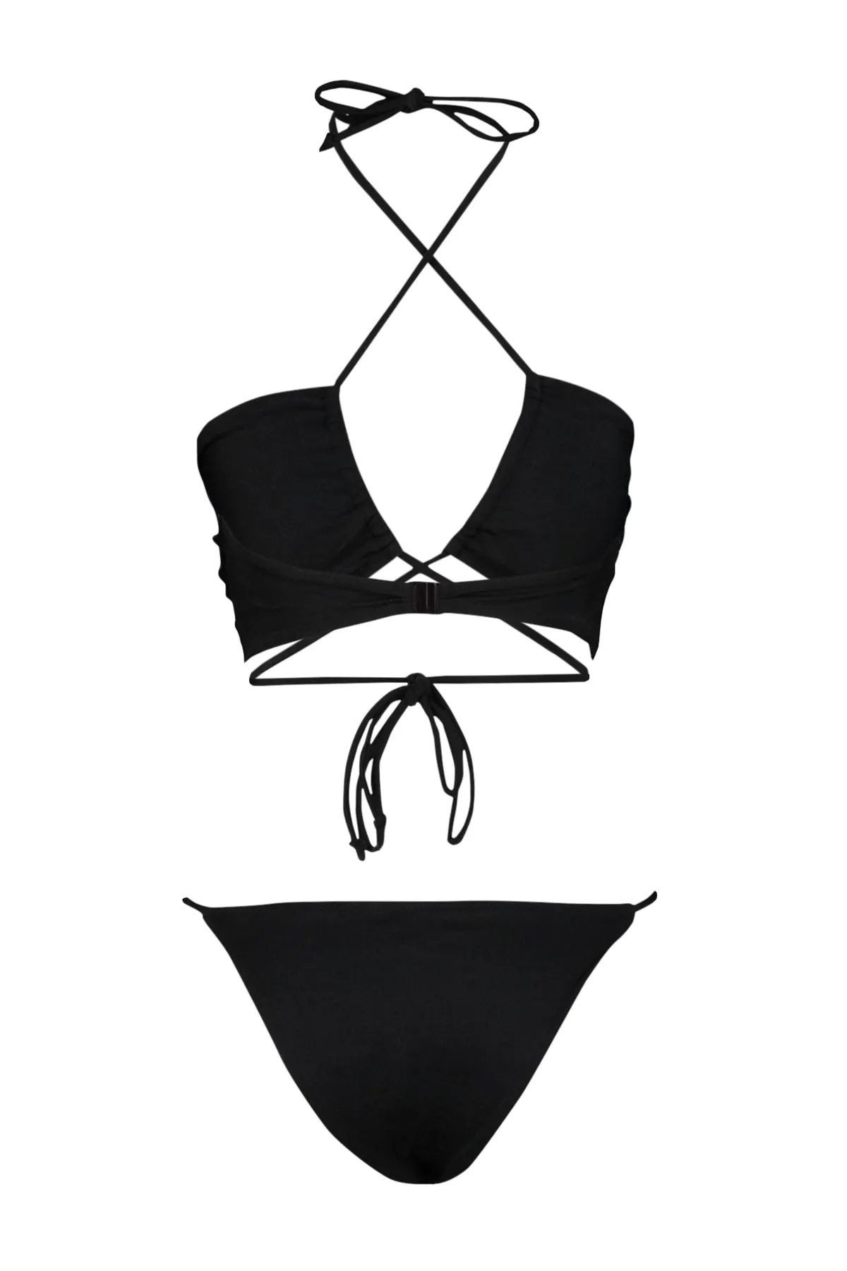 Trendyol Collection  Schwarzes trägerloses Bikini-Set mit normalem Bein und Bindeband TBESS23BT00063