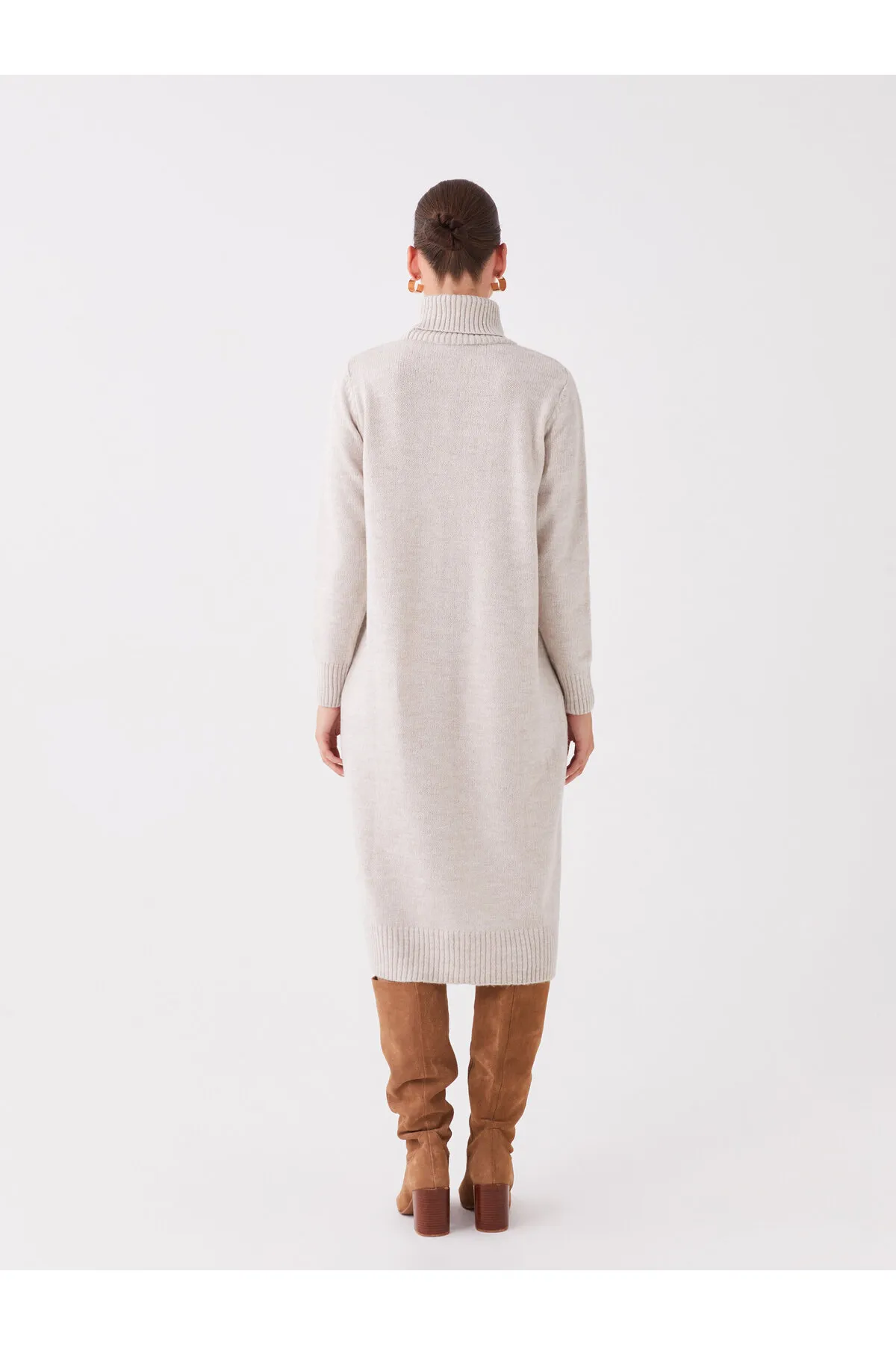 LC Waikiki  Rollkragenpullover, gerades Langarm-Strickkleid für Damen in Übergröße