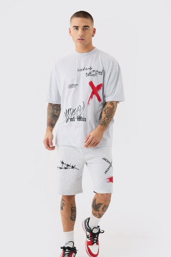 Oversize Man Graffiti T-Shirt und Shorts