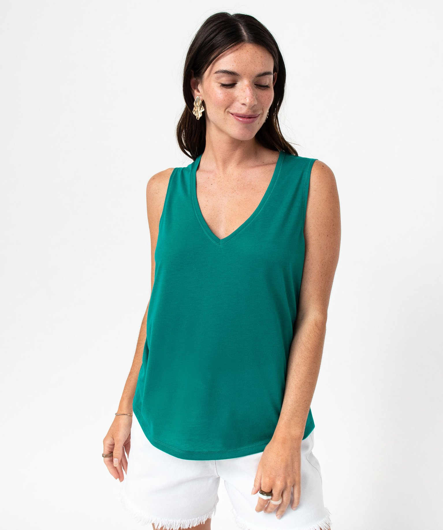 Débardeur col V en maille fluide femme bleu | GEMO