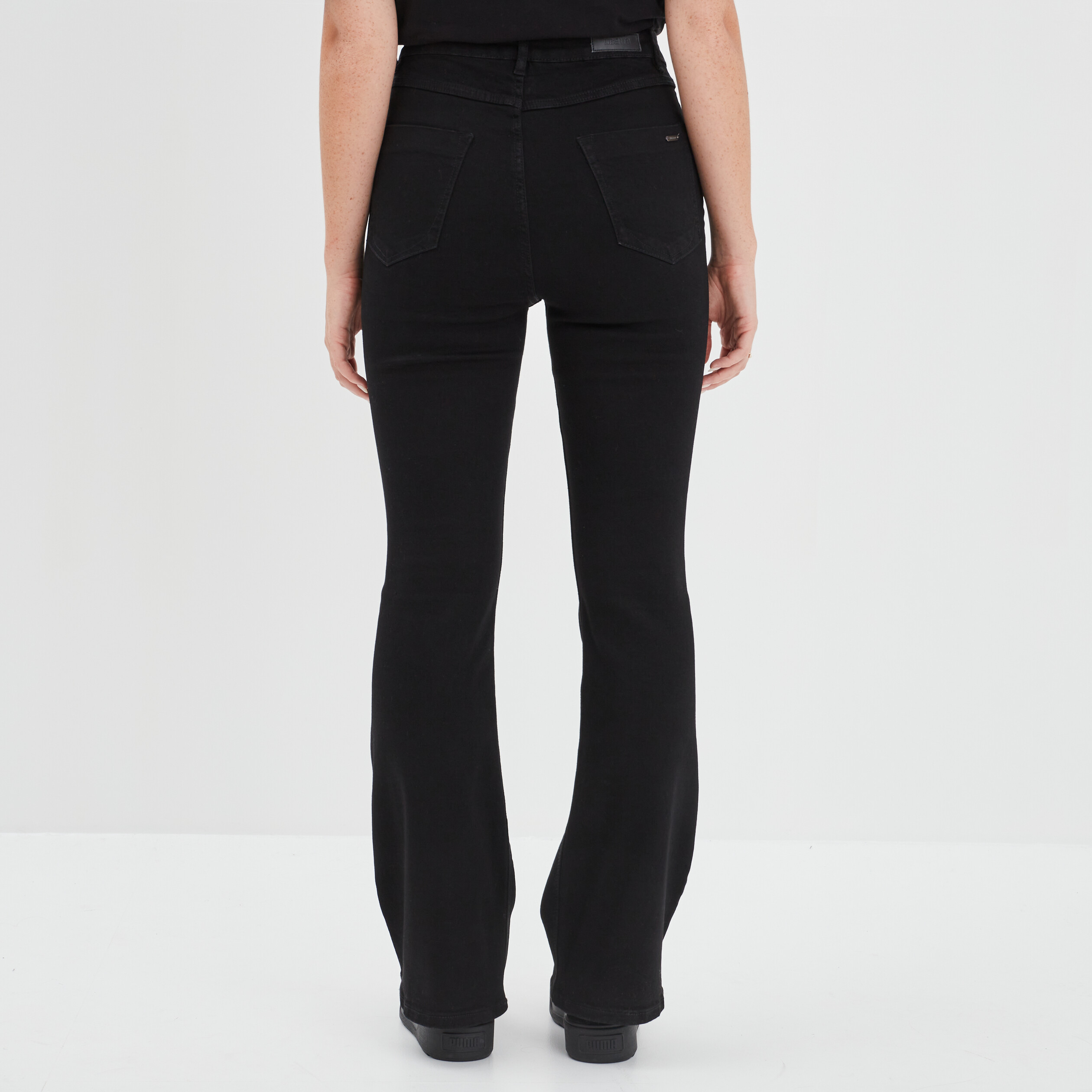 Pantalon flare avec lacets denim noir femme | La Halle
