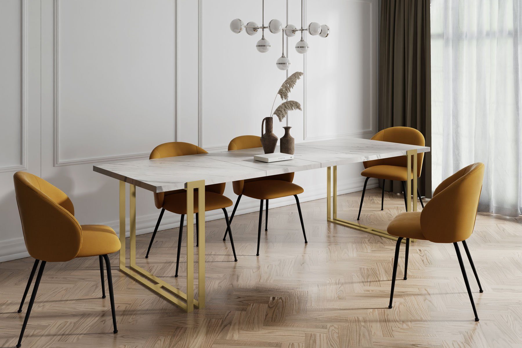 WFL GROUP Esstisch Wolf, Glamour Ausziehbar Tisch im Loft-Stil mit Metallbeinen