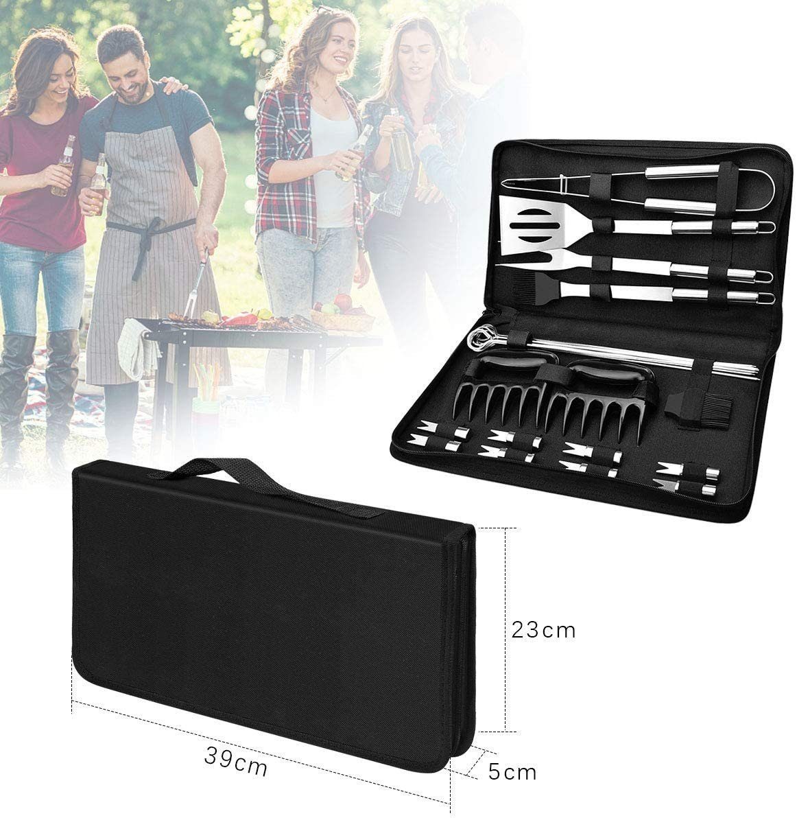 vokarala Grillbesteck-Set VOKARALA Grillbesteck Set 19er Bestecksets BBQ Grillzubehör, Barbecue Sets Grillen Werkzeuge Koffer aus Edelstahl Ideal für Outdoor Picknick Familien Garten Party (19er Grillbesteck), (19 tlg)