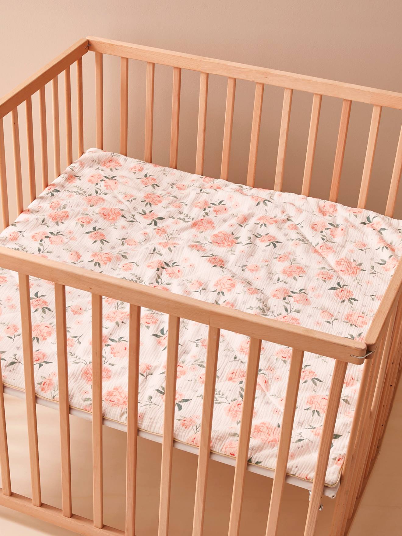 Vertbaudet Baby Spieldecke/ Laufstalleinlage ROSENTRAUM, wendbar Oeko Tex - weiß/rosa bedruckt