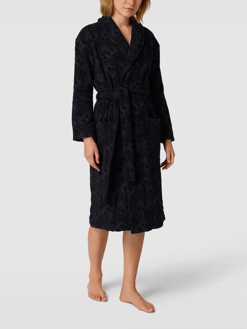 Bademantel mit Strukturmuster Modell 'JACQUARD' in dunkelblau