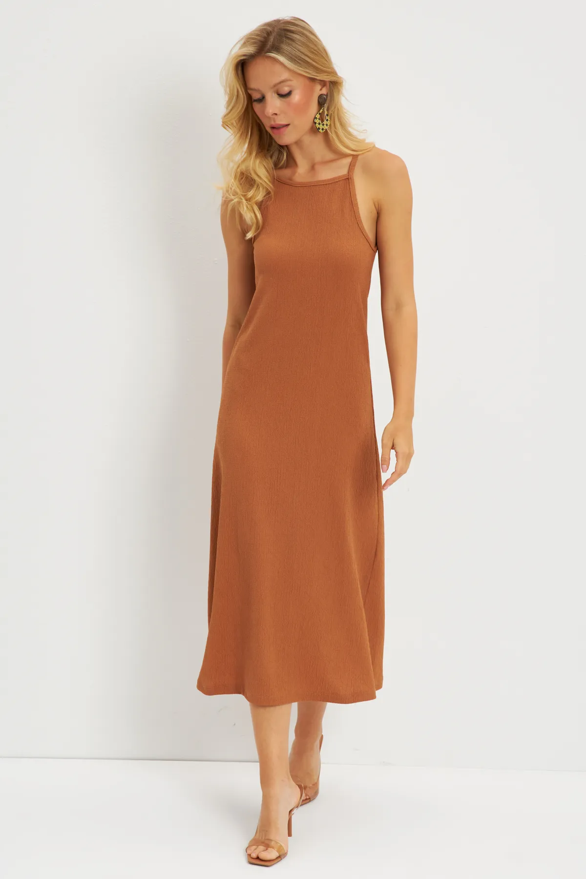 Cool & Sexy  Hellbraunes Neckholder-Midikleid mit Wickeldesign für Damen DMR166
