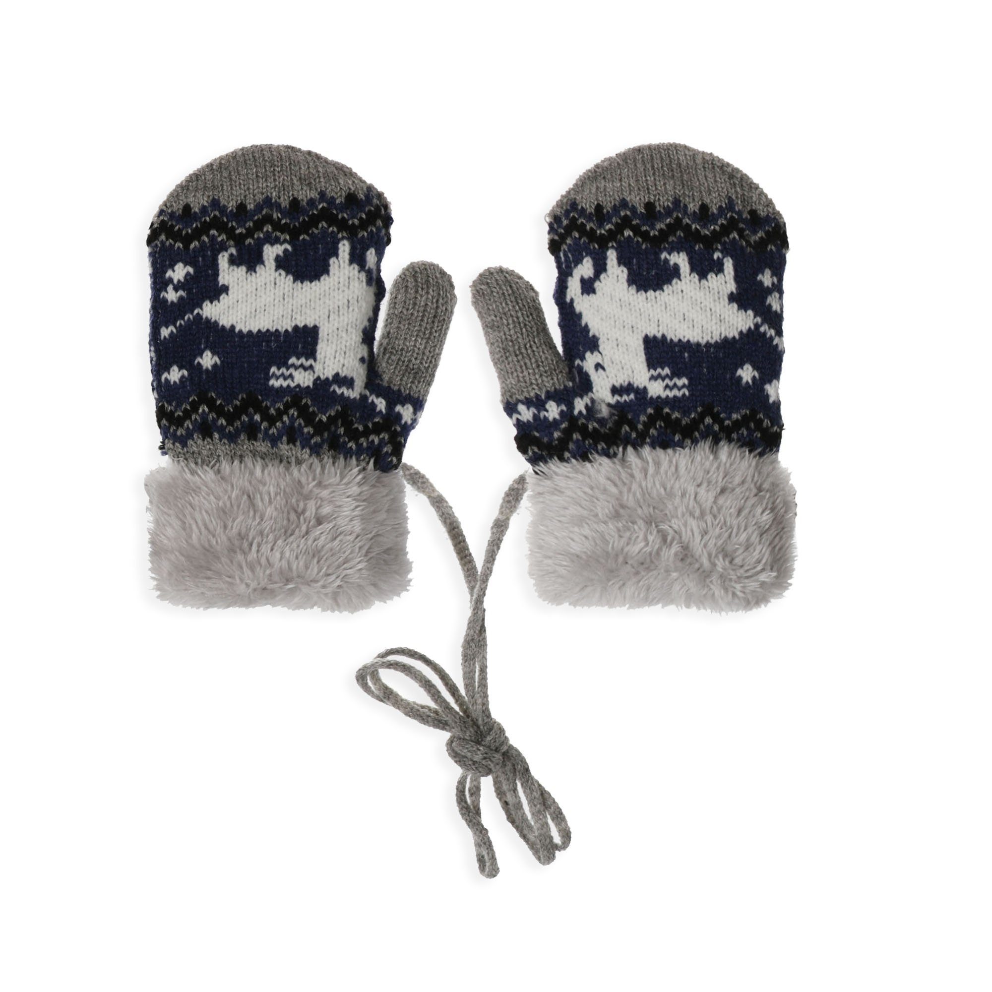 Sonia Originelli Strickhandschuhe Strickfäustel Fausthandschuhe Band Kinderhandschuhe Kordel Rentier Kordelband