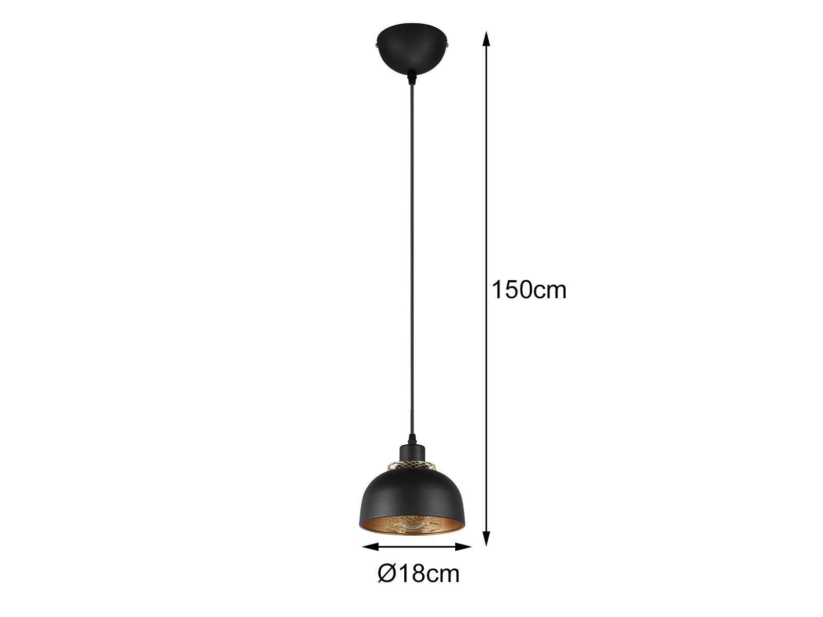 meineWunschleuchte LED Pendelleuchte, Dimmfunktion, LED wechselbar, warmweiß, Designer Esstischlampe einflammig über Kücheninsel Schwarz Gold, 18cm