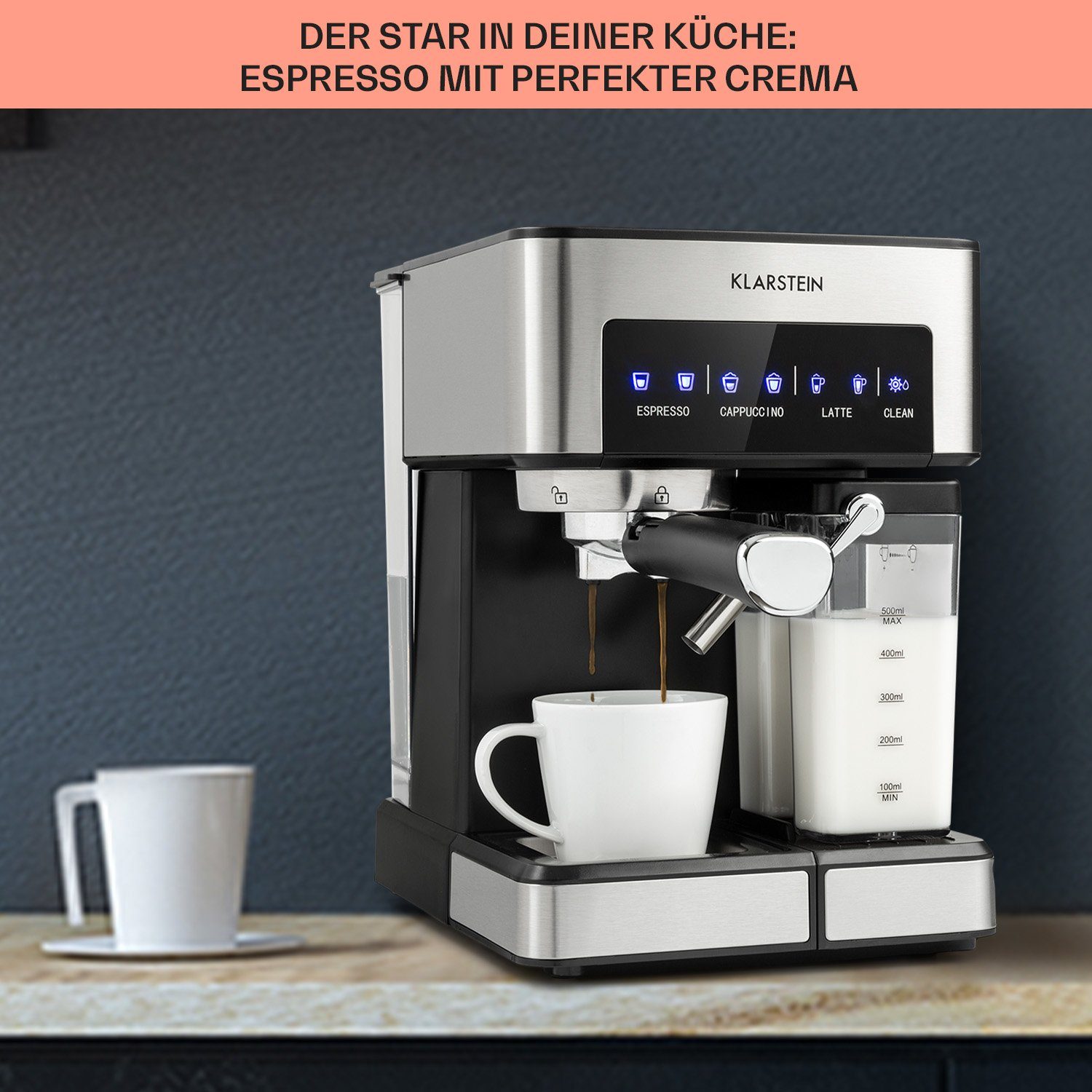 Klarstein Espressomaschine Arabica Comfort, 1.8l Kaffeekanne, Gemahlener Kaffee und Pads: 2-in-1- Nutzung zum flexiblen Gebrauch
